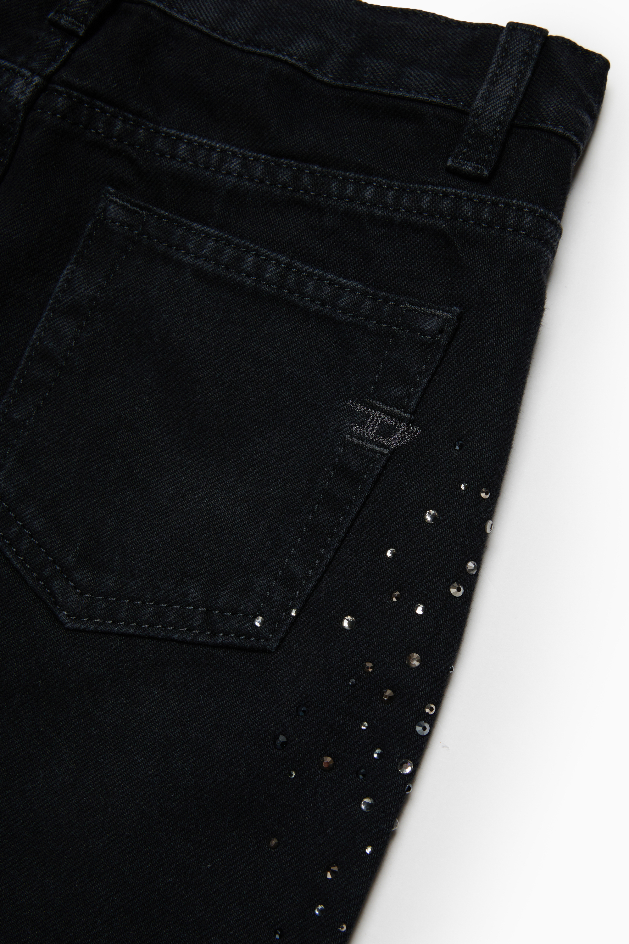 Diesel - GIANNA-SP, Woman's Frayed denim mini skirt with rhinestones in Black/Dark grey - 4