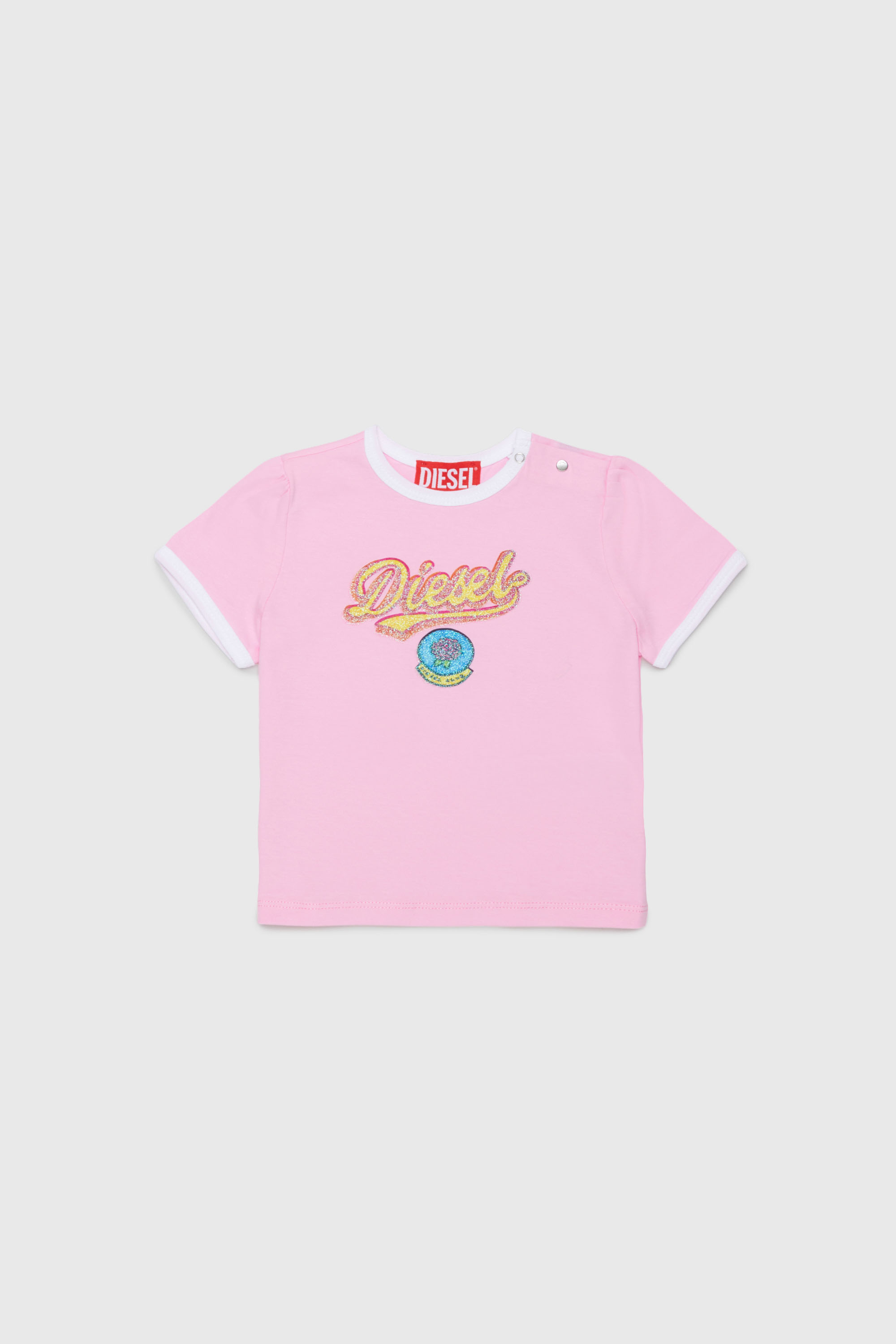 Diesel - TEPAB, Woman's Cotton T-shirt with glitter-effect logo in Pink - 1