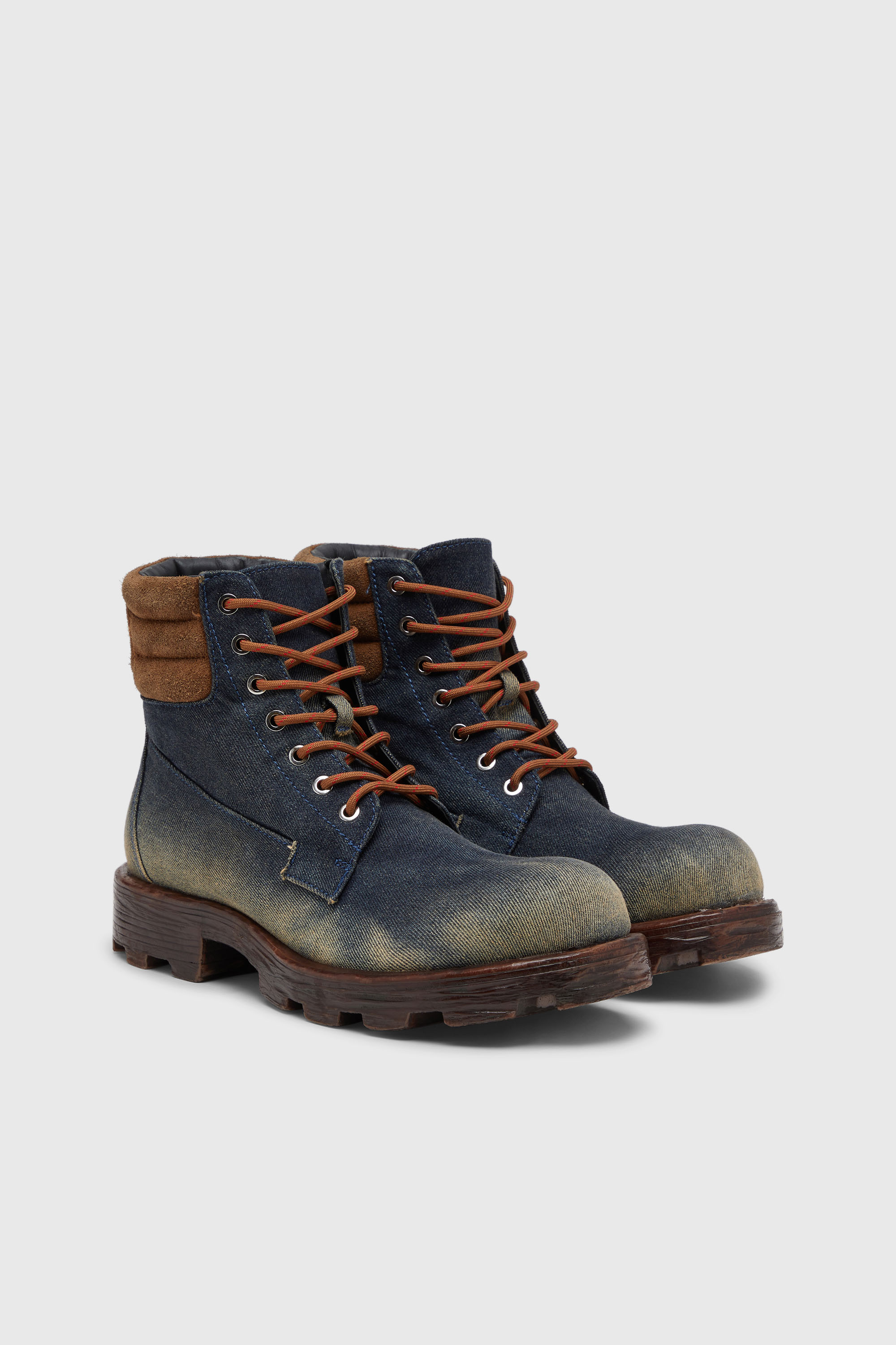 Diesel - D-HAMMER LACE UP, Man's D-Hammer-Combat boots in denim and suede in Dark Blue - 2