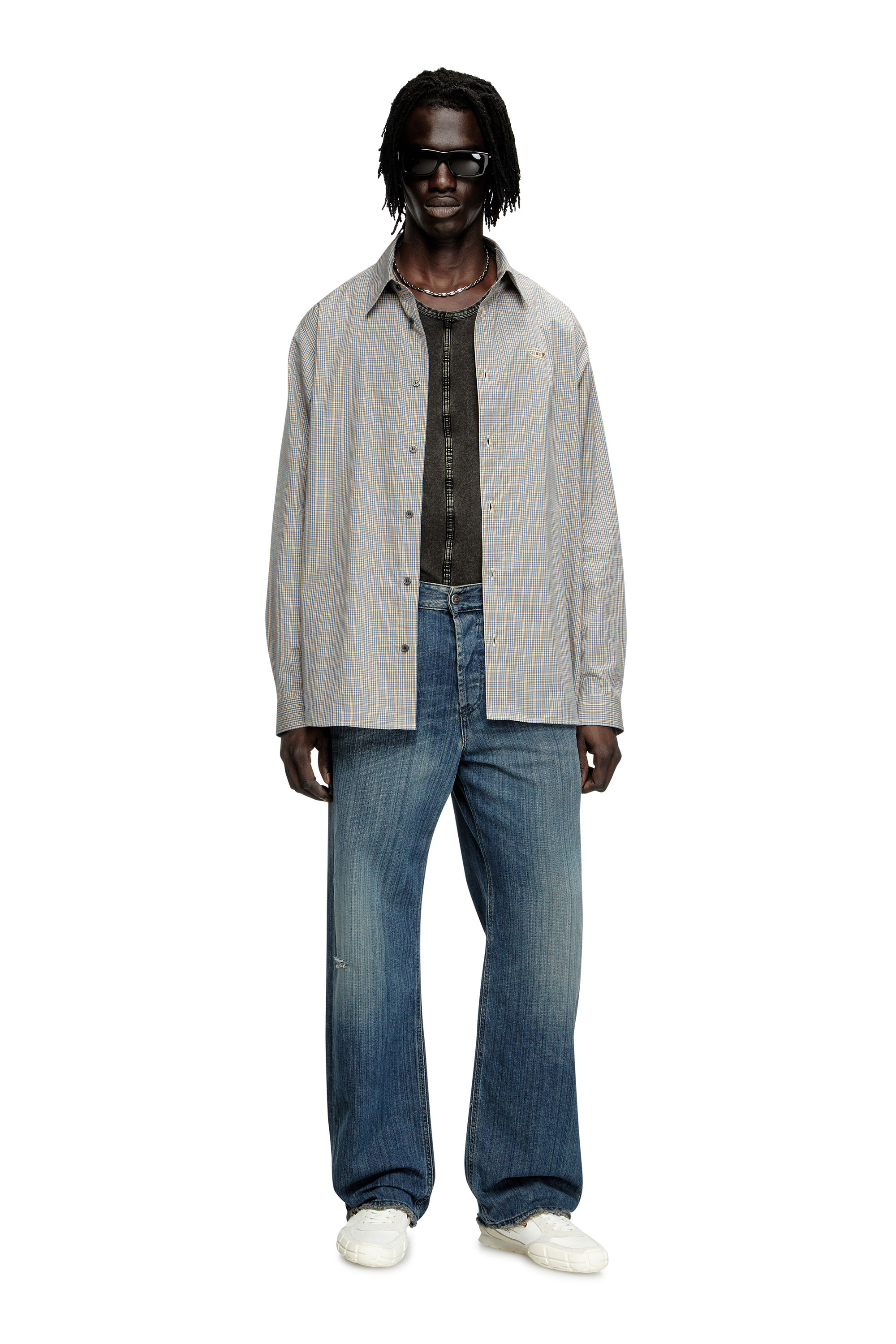 Diesel - S-SIMPLY-DLBV, Man's Checked shirt with Oval D embroidery in Brown/Grey - 2