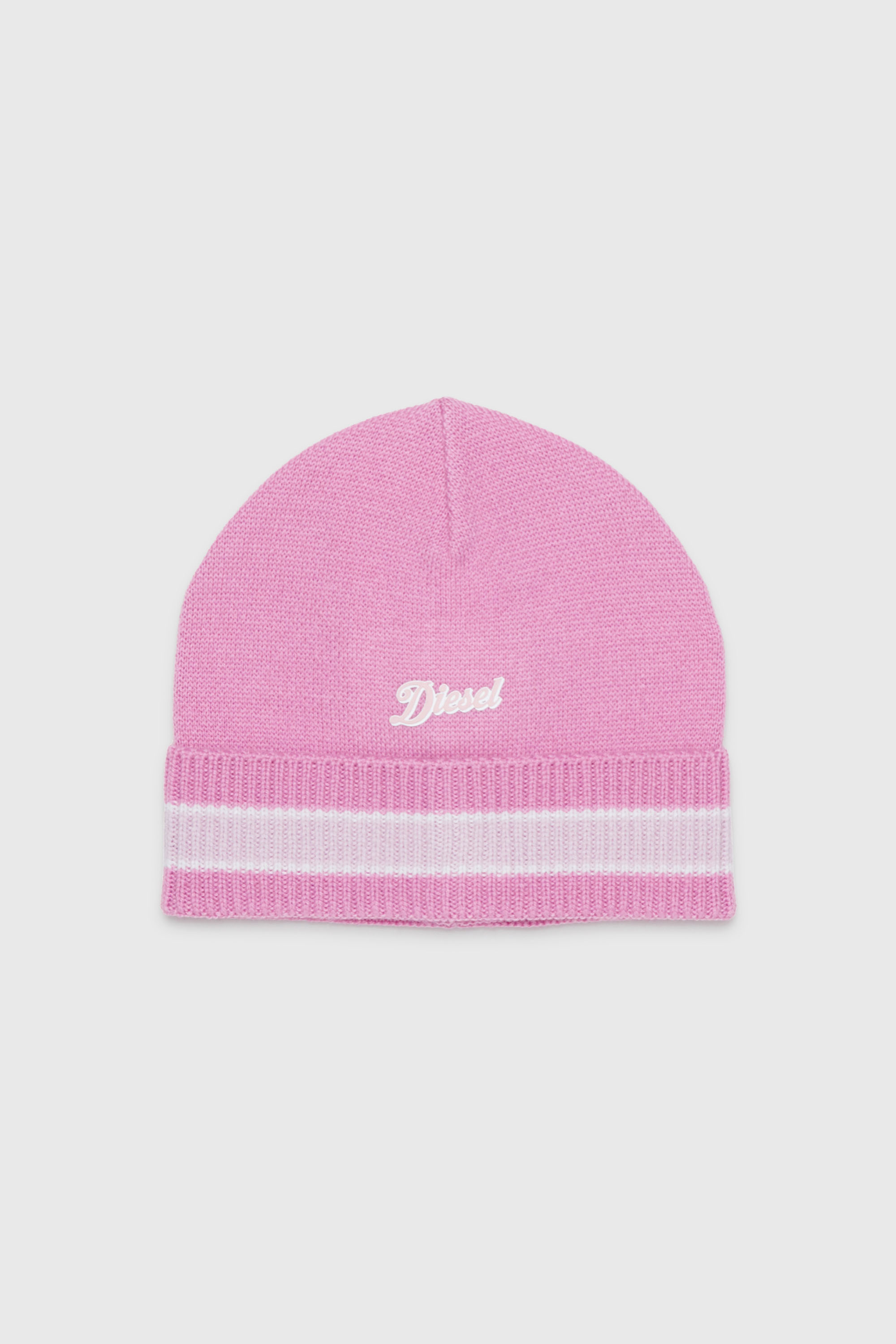Diesel - FMOB, Unisex's Striped beanie in wool blend in Pink - 1