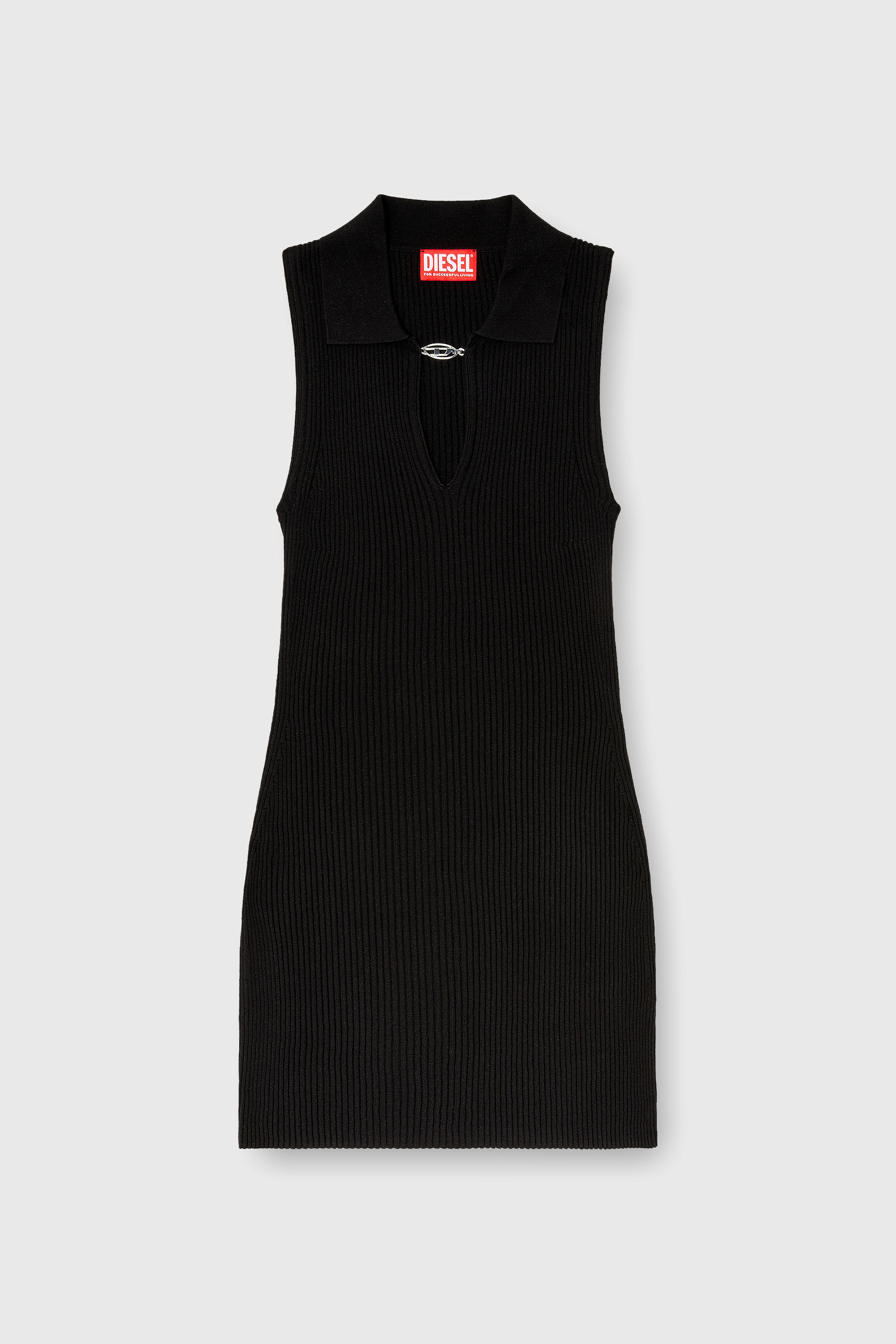 Diesel - M-LILMA, Woman's Short polo dress in silk-blend rib knit in Black - 2