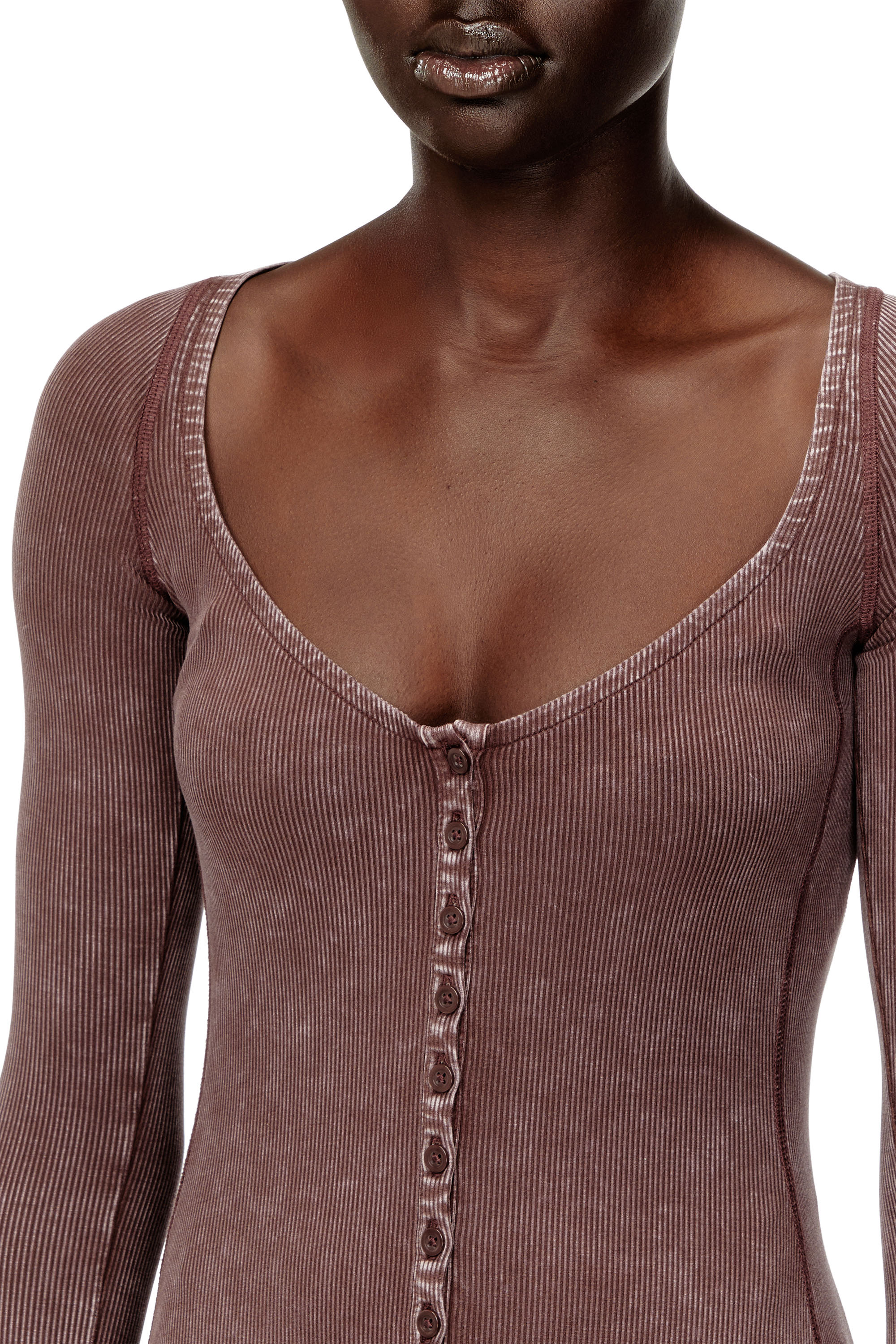 Diesel - D-LEY, Woman's Midi dress in faded ribbed jersey in Pink - 4