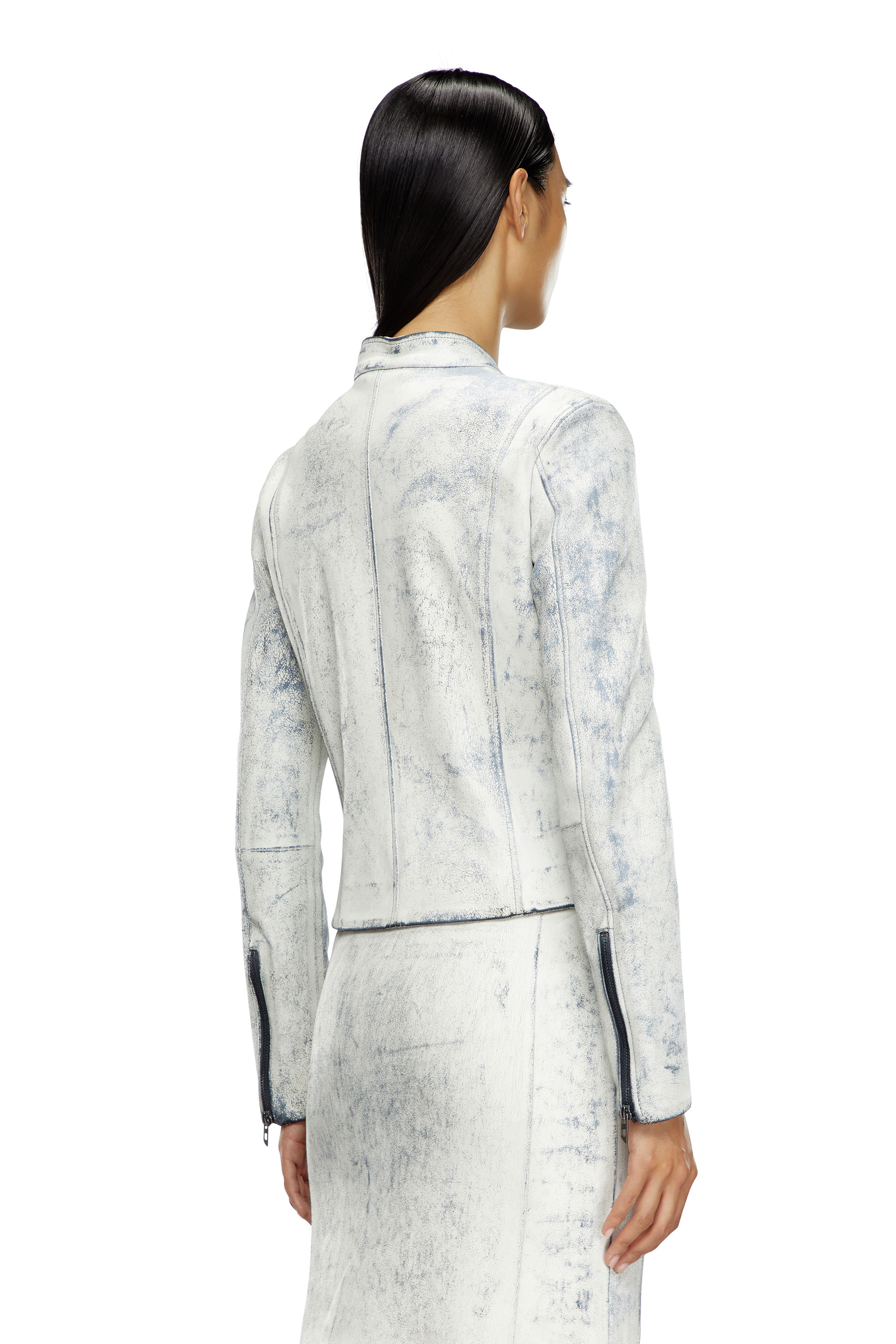 Diesel - L-YRIC, Woman's Leather jacket with plaster effect in White - 3