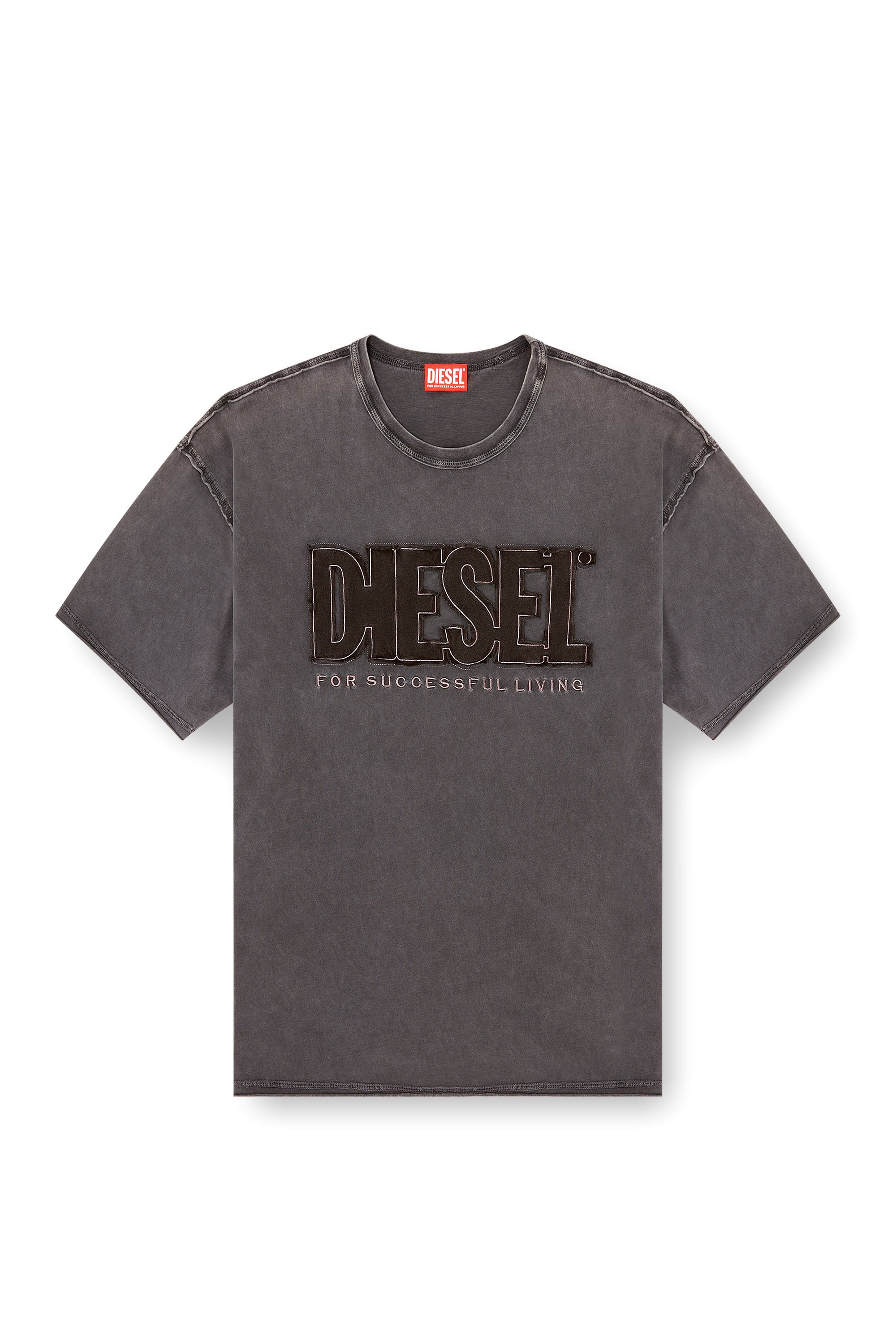 Diesel - T-RAWBOXT, Man's T-shirt with appliqué logo and raw edge in Black/Grey - 3