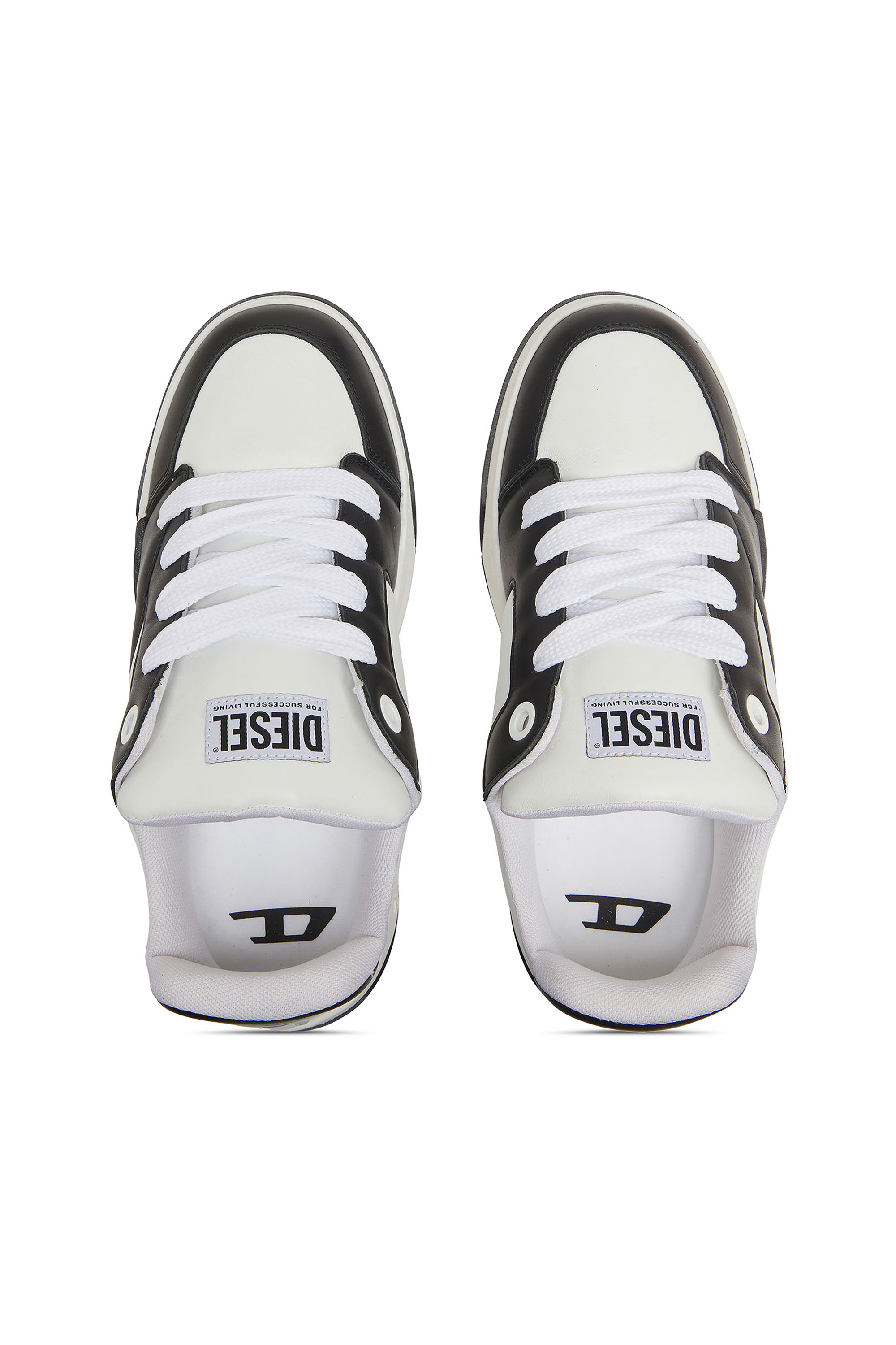 Diesel - S-D-OLLIE LOW, Man's D-Ollie-Sneakers in colour-block leather in White/Black - 4