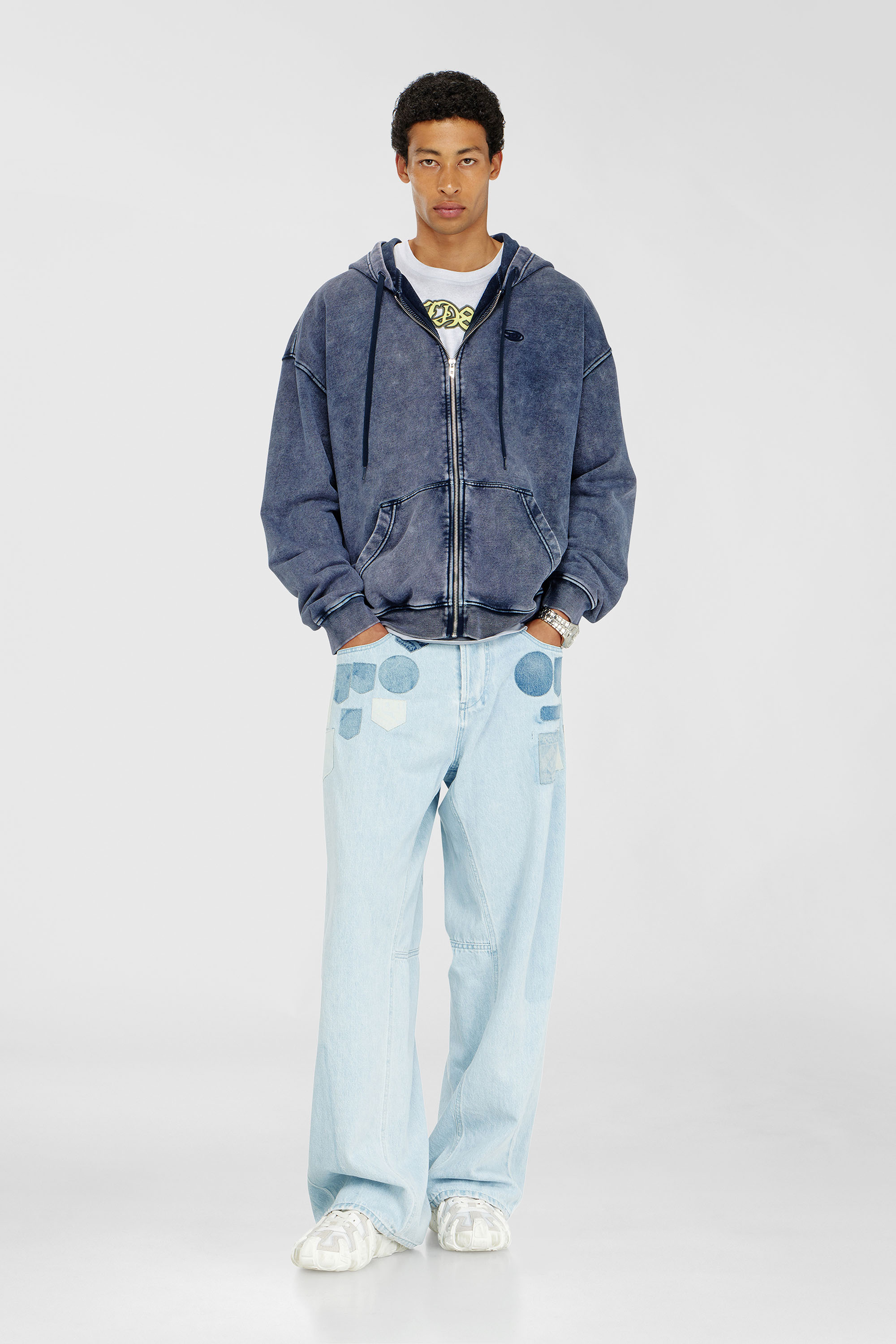 Zip-up hoodie in treated cotton fleece
