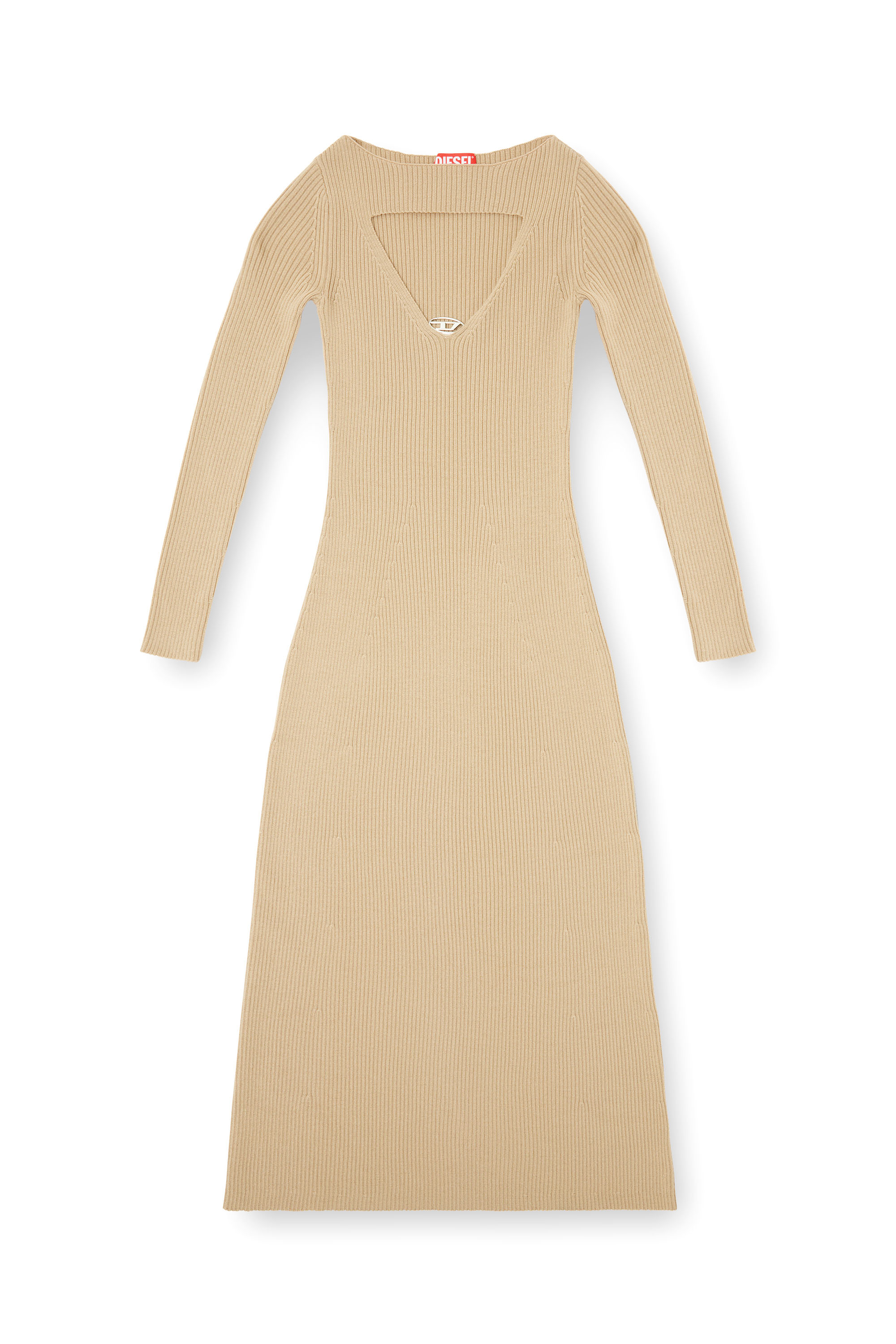 Diesel - M-OLONI, Woman's Midi wool dress with inlay in Light Brown - 3