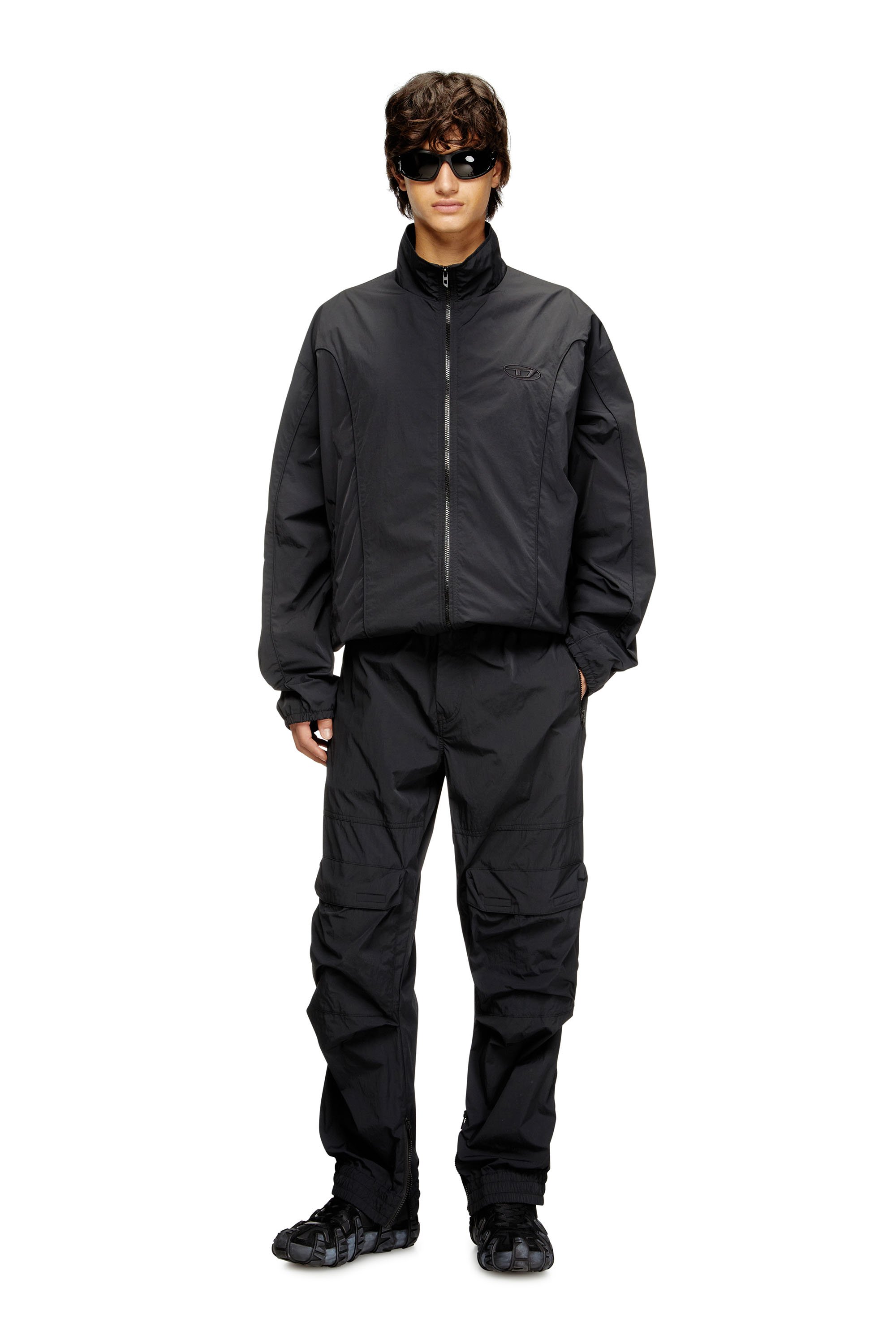 Diesel - J-FIVE-WRD-AKAD, Man's Crinkled-nylon jacket with piping in Black - 2