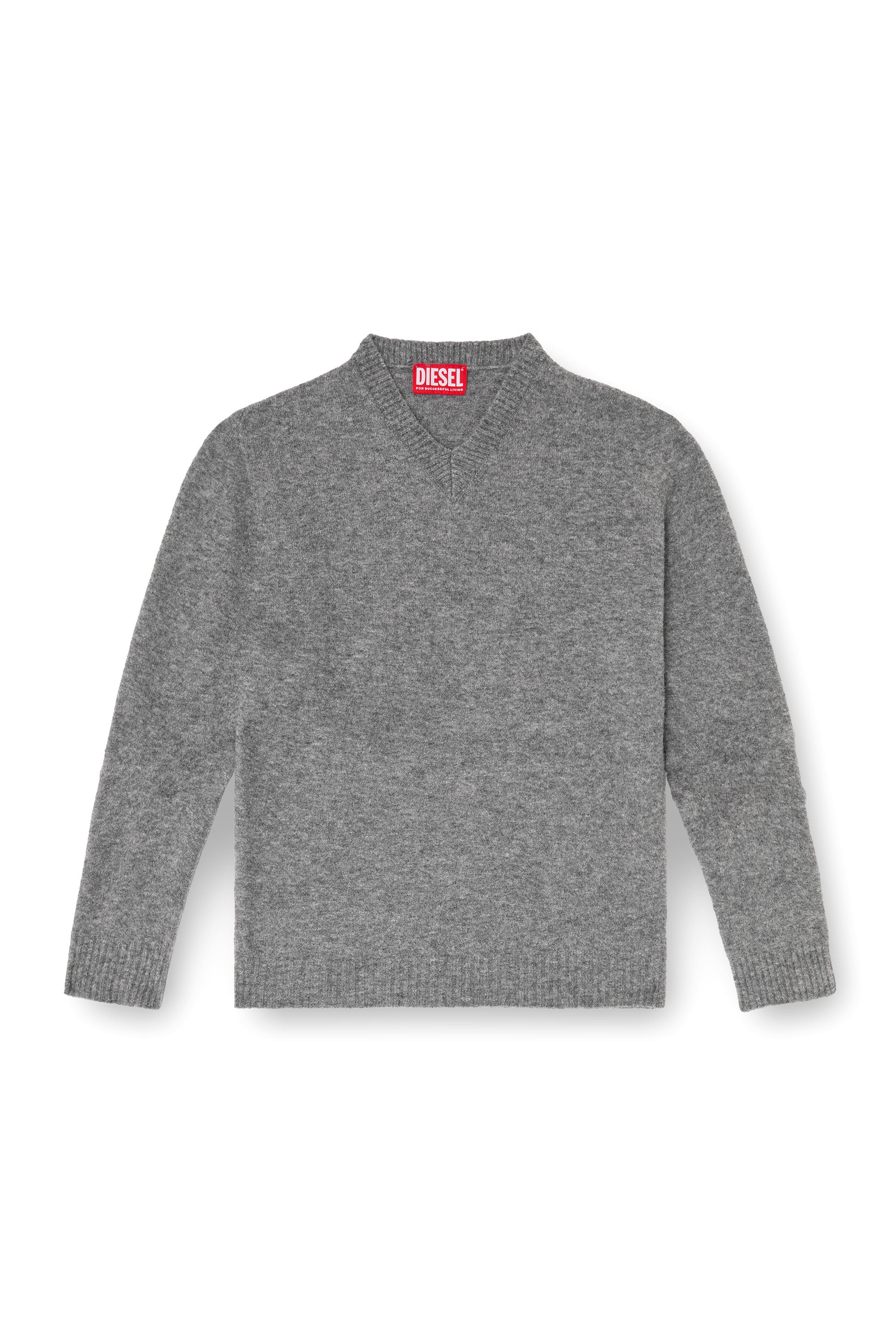 Diesel - K-ANDIE, Man's V-neck jumper in wrinkled boiled knit in Grey - 3