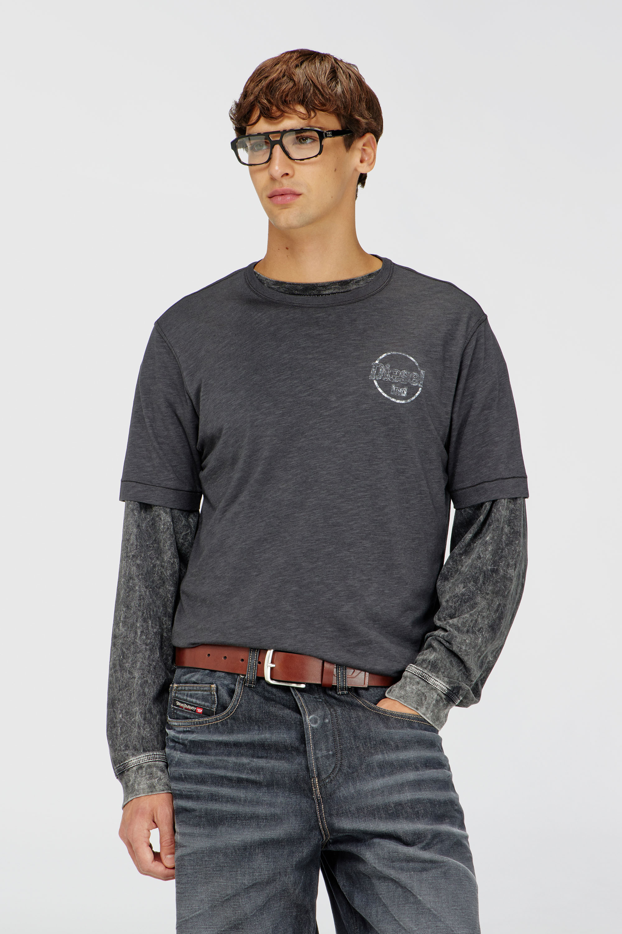 Diesel - T-ADJUST-B11, Man's T-shirt in slub jersey with crack print in Dark grey - 1