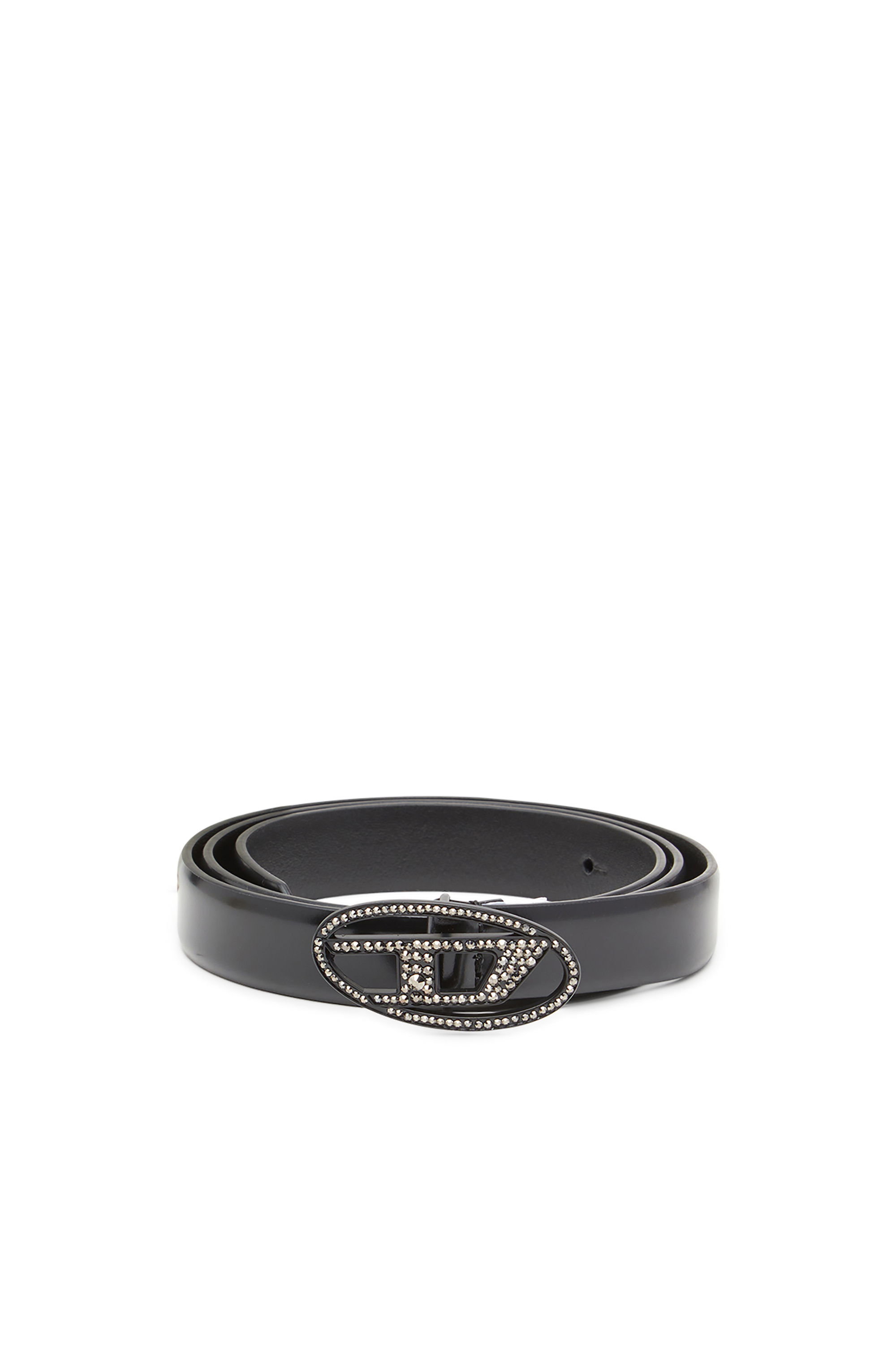 Diesel - B-1DR STRASS 20, Woman's Leather belt with rhinestone buckle in Black - 1