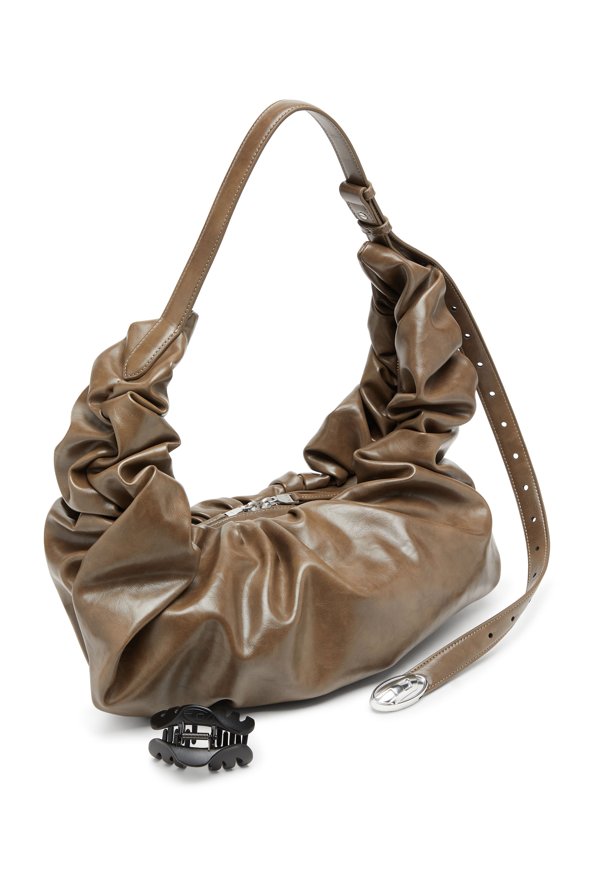 Diesel - GRAB-D HOBO L, Woman's Grab-D L-Large scrunched hobo bag in shiny PU in Beige - 5