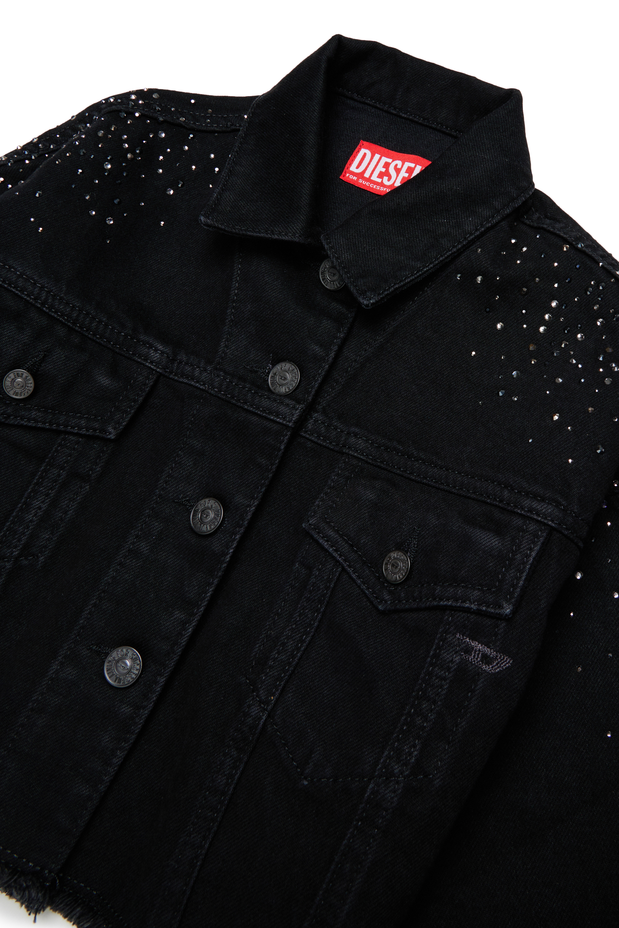 Diesel - JILBY, Woman's Cropped embellished trucker jacket in Black/Dark grey - 3