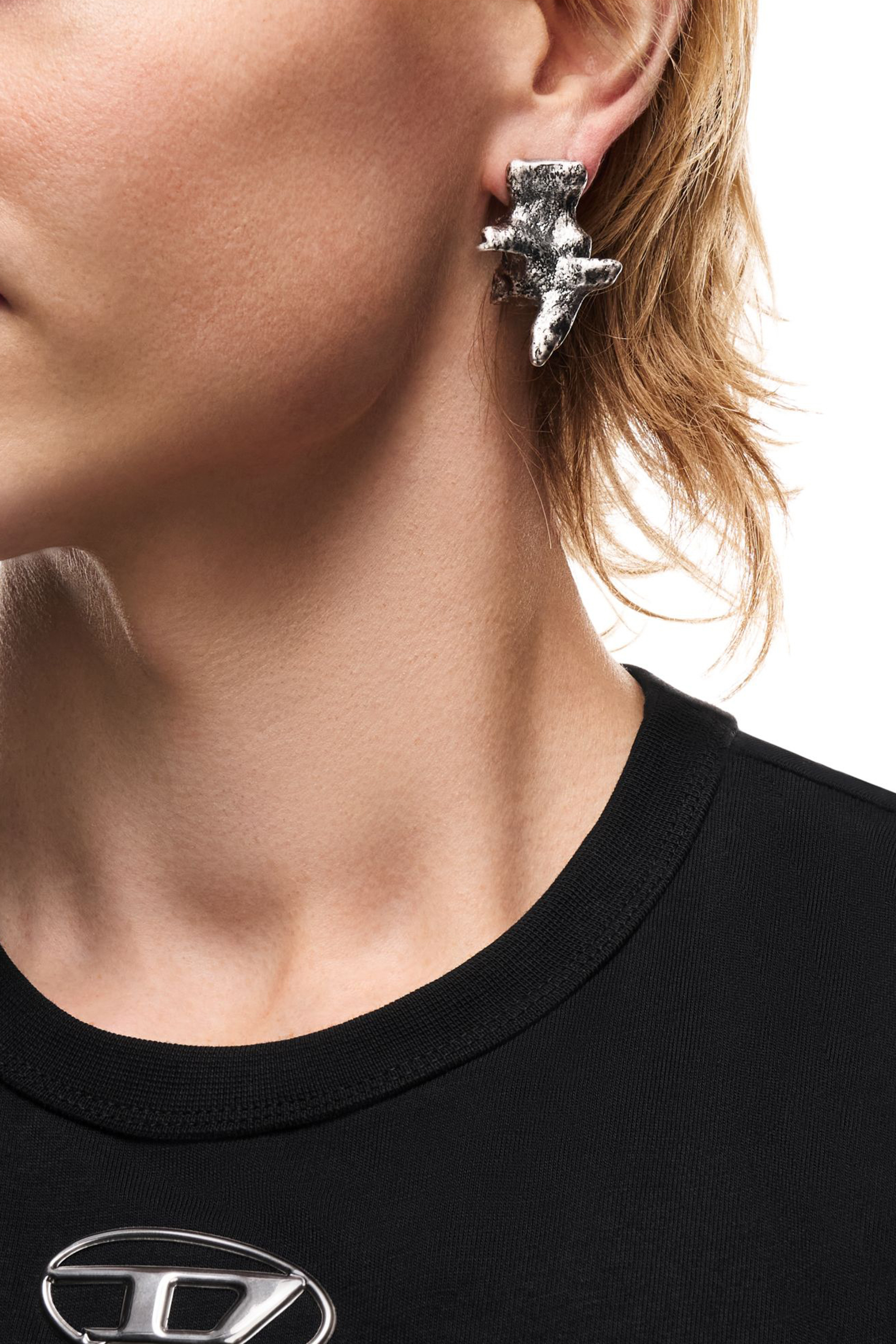 Diesel - DX1710040 JEWELLERY, Unisex's Silver-tone stud earrings in Dark grey - 4