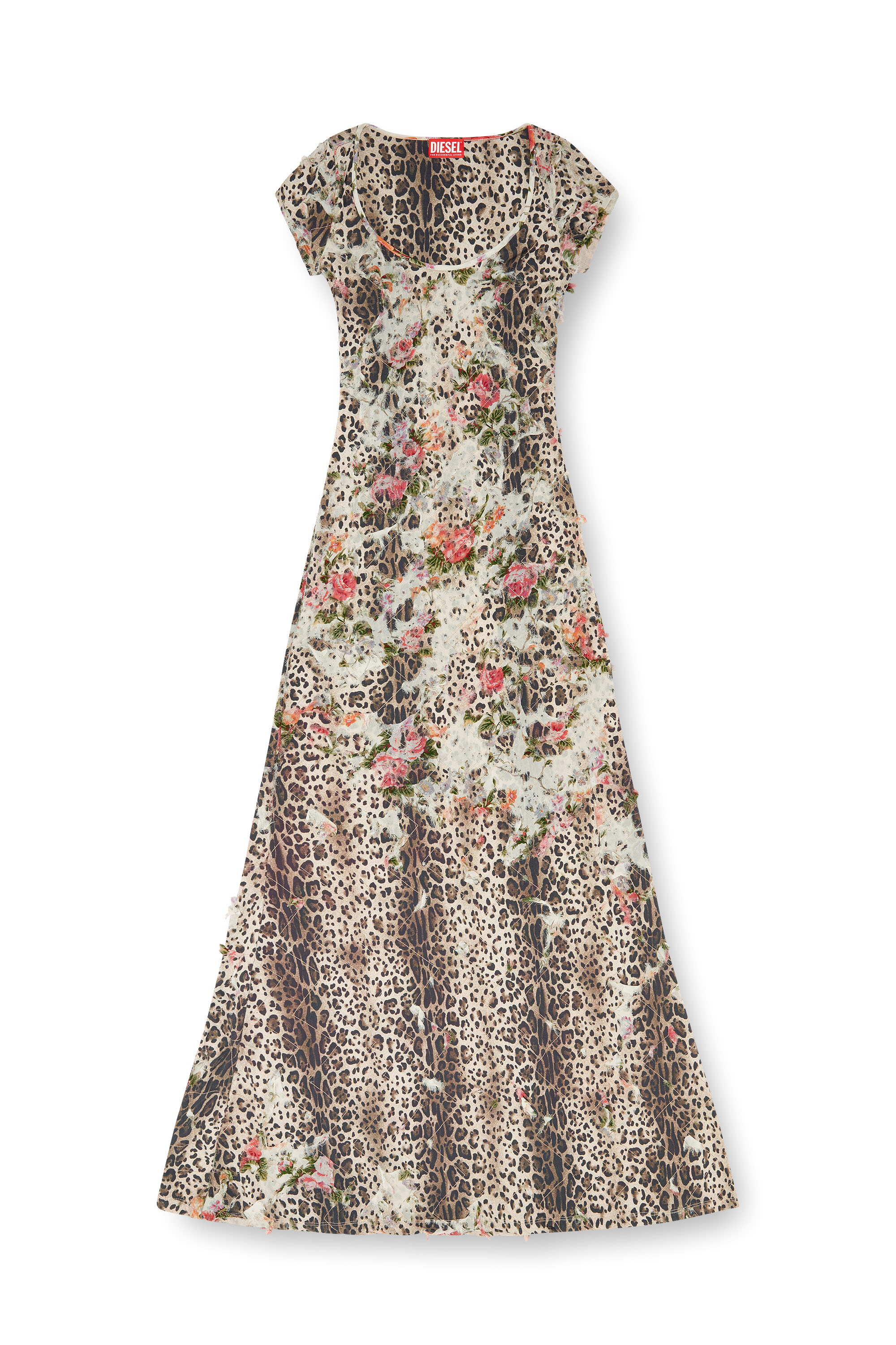 Diesel - D-FLORETTA, Woman's Floral and leopard-print burnout dress in Light Brown - 3