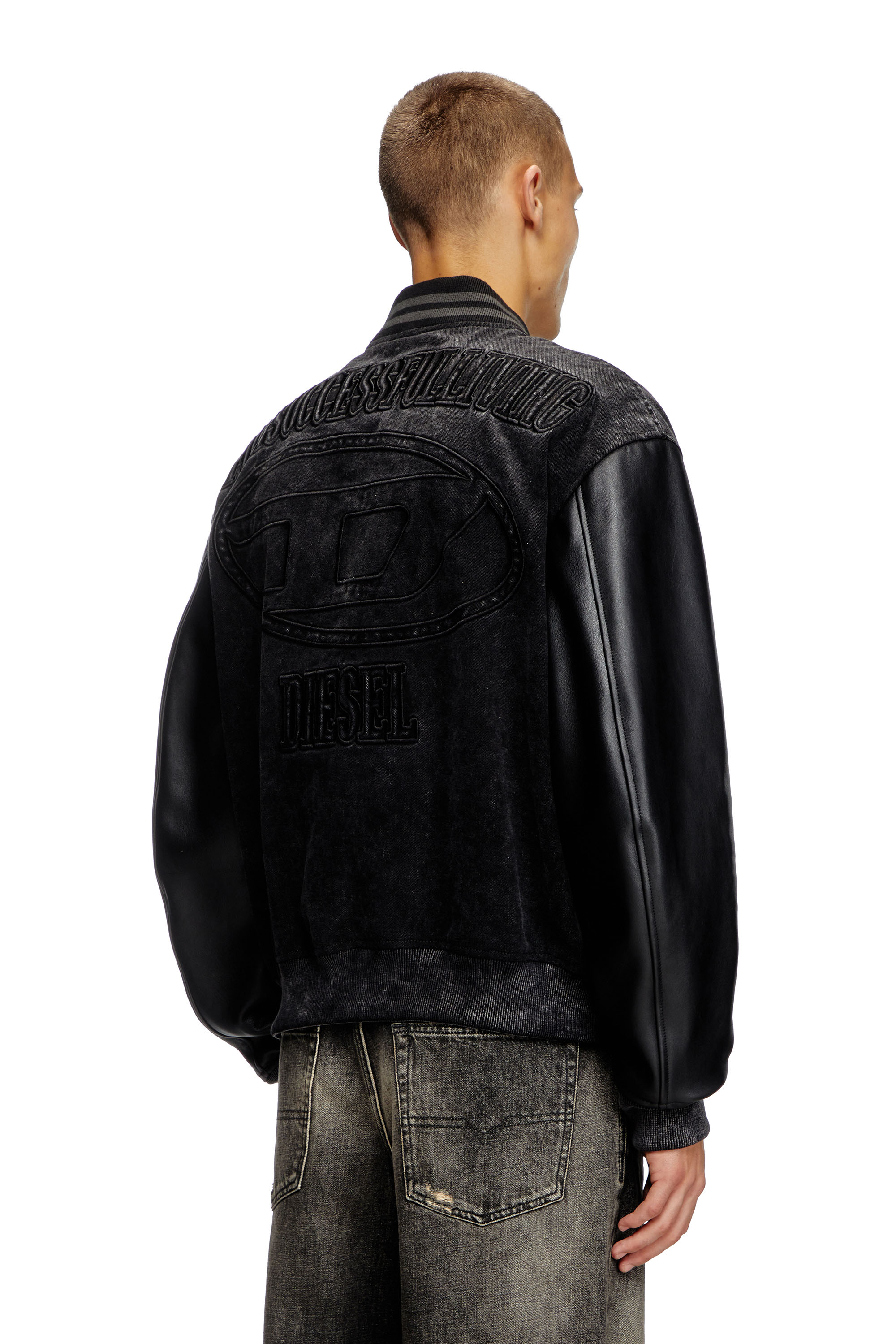 Diesel - L-NYN, Man's Denim and leather bomber jacket in Black - 4