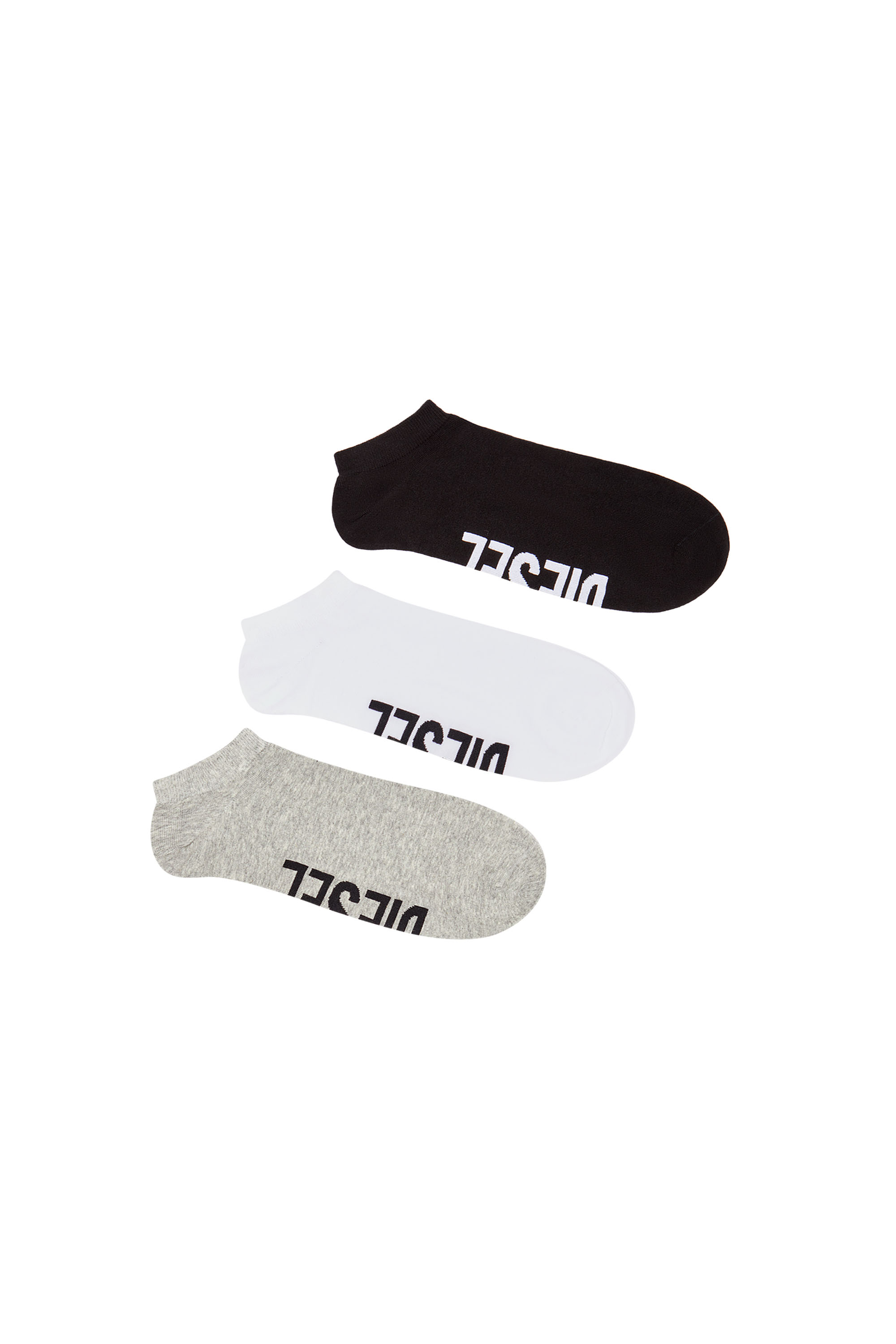 Diesel - SKM-GOST-THREEPACK, Man's 3-pack low-cut logo instep socks in Black/Grey - 1