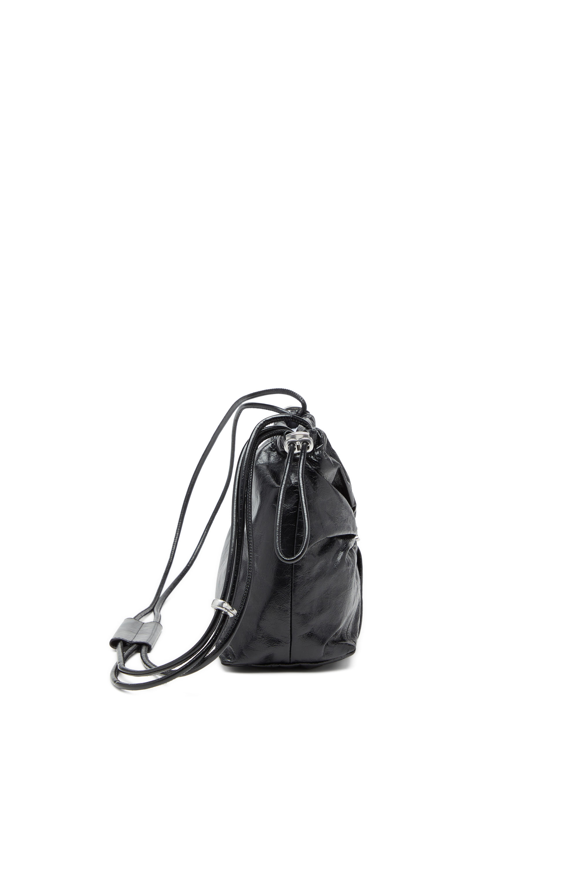 Diesel - SCRUNCH-D BUCKET, Woman's Bucket bag in shiny wrinkled leather in Black - 4