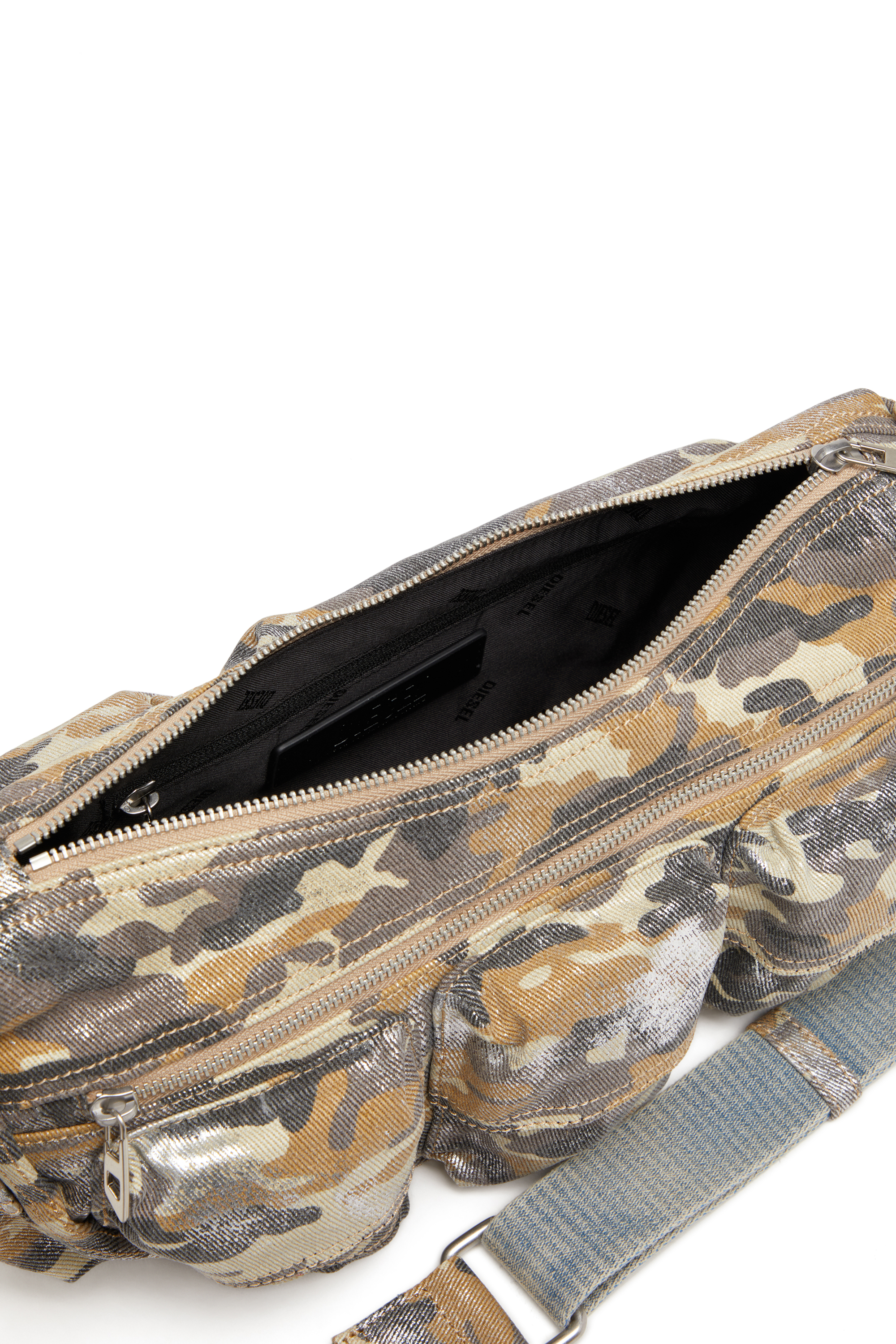 Diesel - MULTI-PKTS SHOULDER BAG X, Woman's Multipocket bag in metallic camo twill in Multicolor/Brown - 4