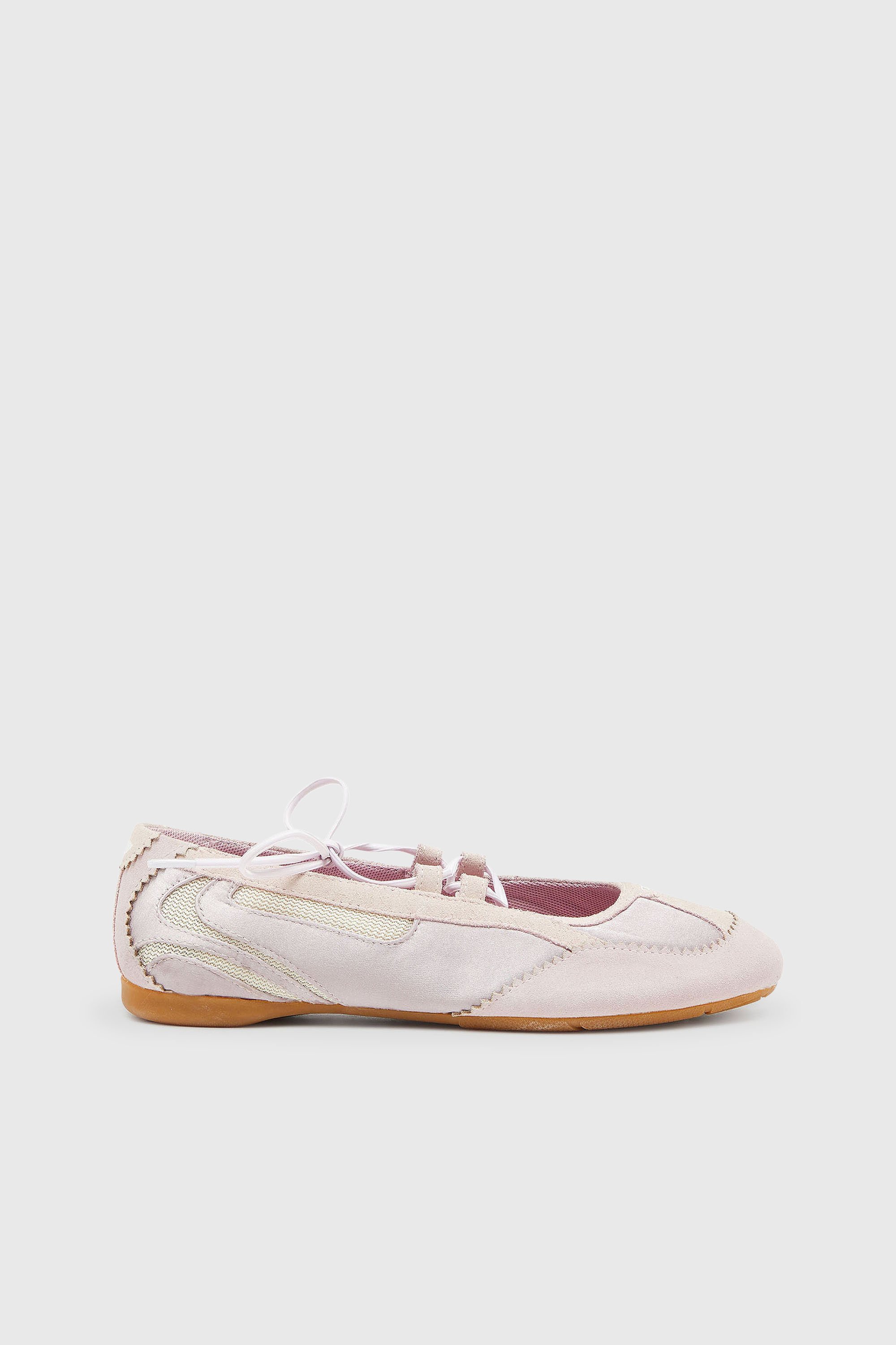 D-Mile - Lace-up ballerina flats in leather and mesh