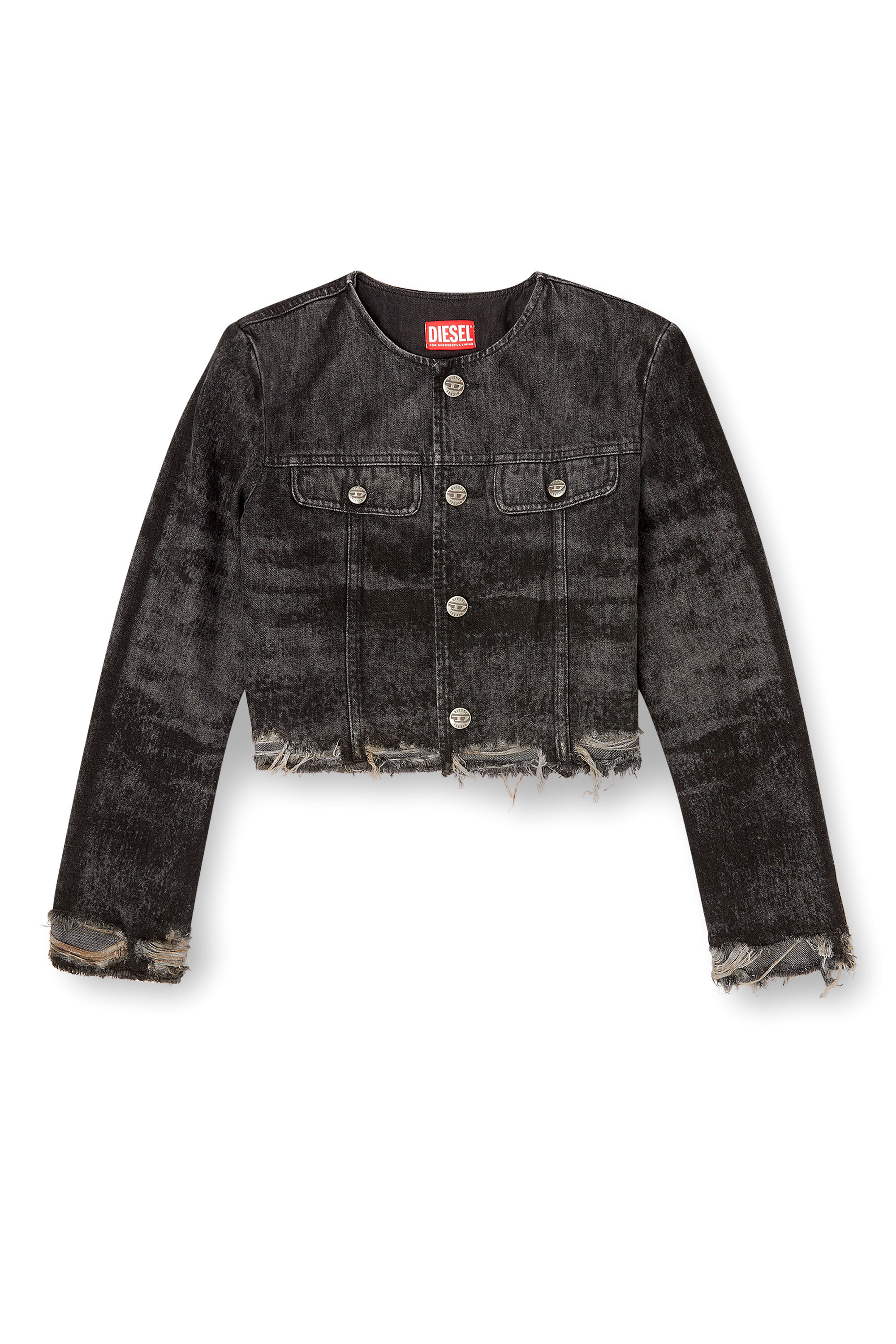 Diesel - DE-GRAFFY-FSH, Woman's Jacket in lasered cotton-hemp denim in Black - 2