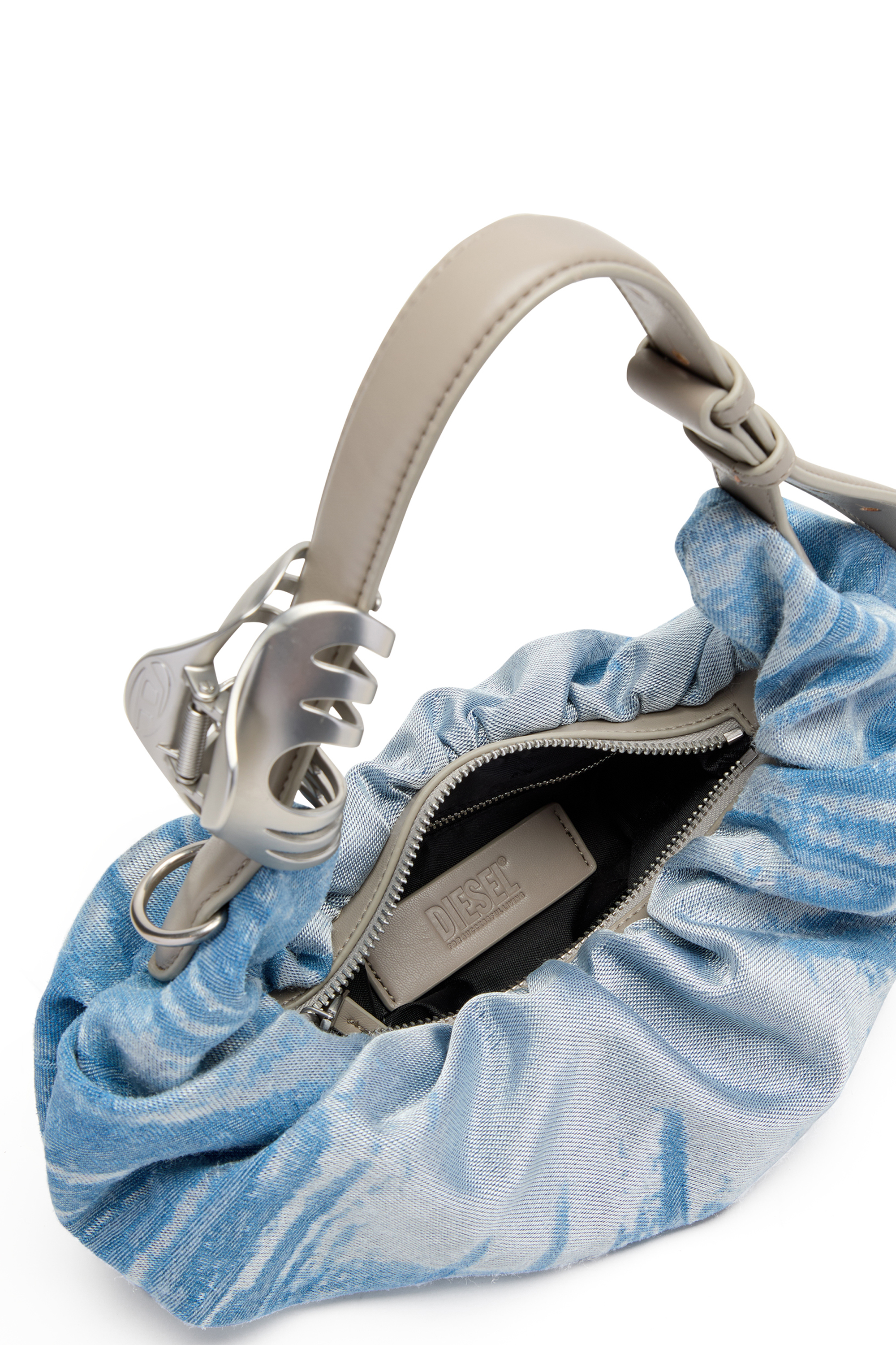 Diesel - GRAB-D HOBO S, Woman's Grab-D-Scrunched hobo bag in satin denim in Blue - 7