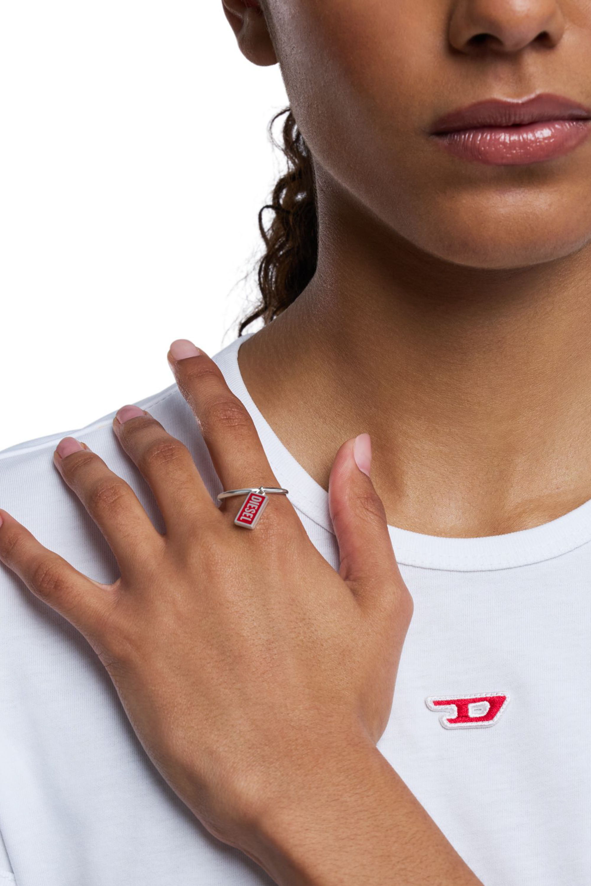 Diesel - DX1618931 JEWELLERY, Unisex's Stainless steel logo charm ring in Red - 4