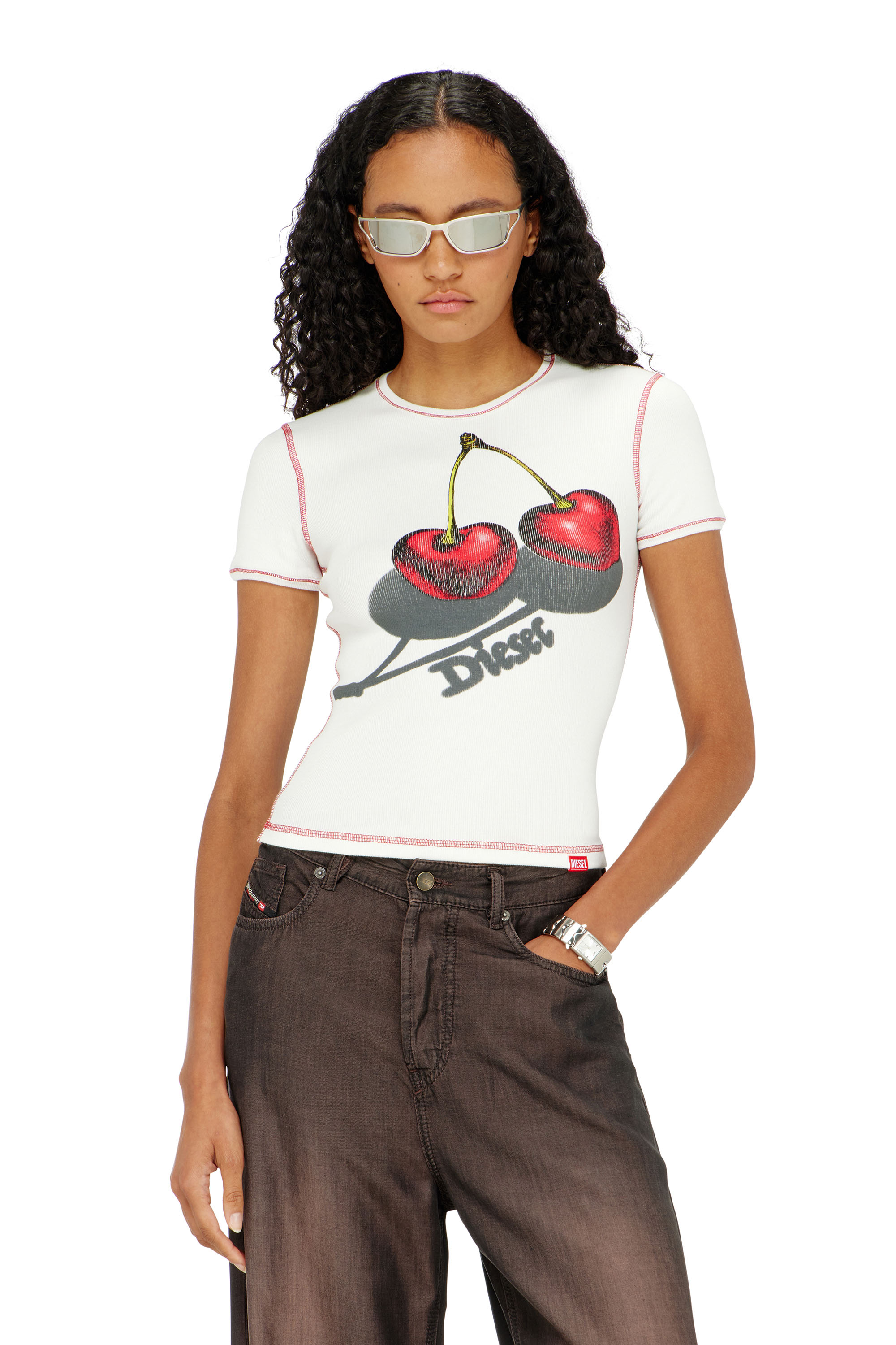 Diesel - SV-T-ELE-CHER, Woman's Slim cotton T-shirt with cherry print in White - 3