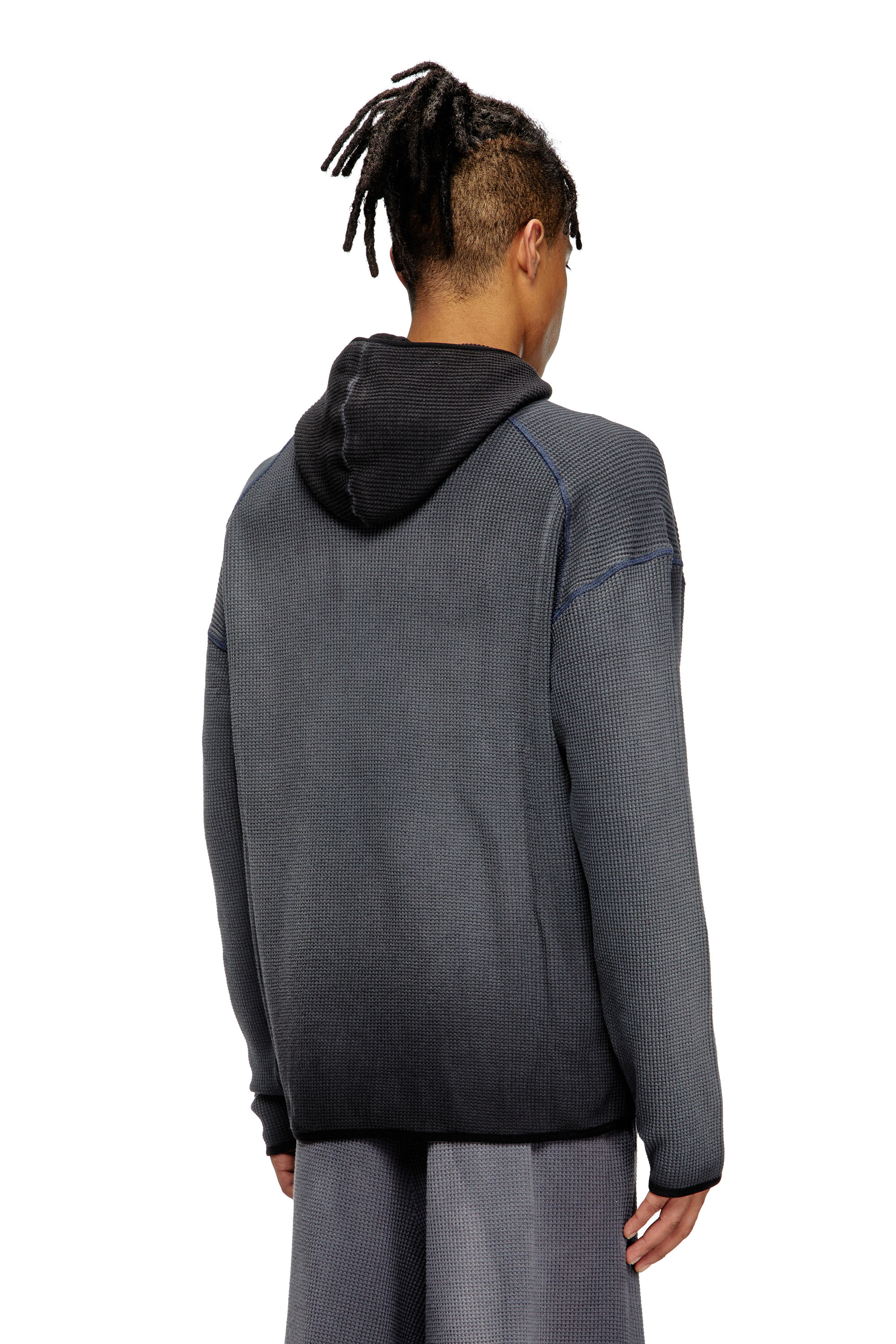 Diesel - S-WAF-HOOD-NEW, Man's Faded waffle hoodie with graphic print in Black - 2