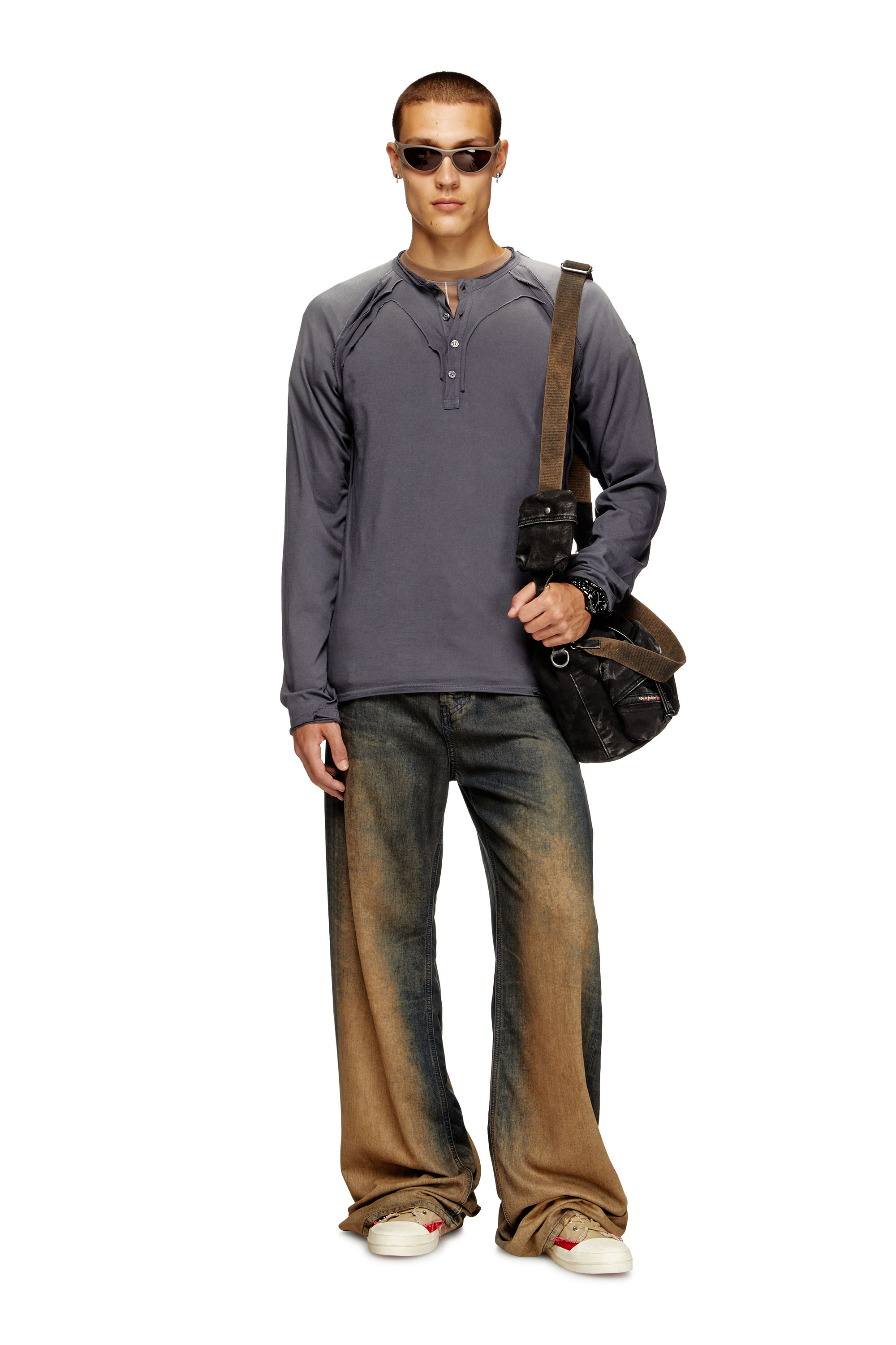 Diesel - T-RAWGY, Man's Long-sleeve T-shirt with peel-off effect in Grey - 2