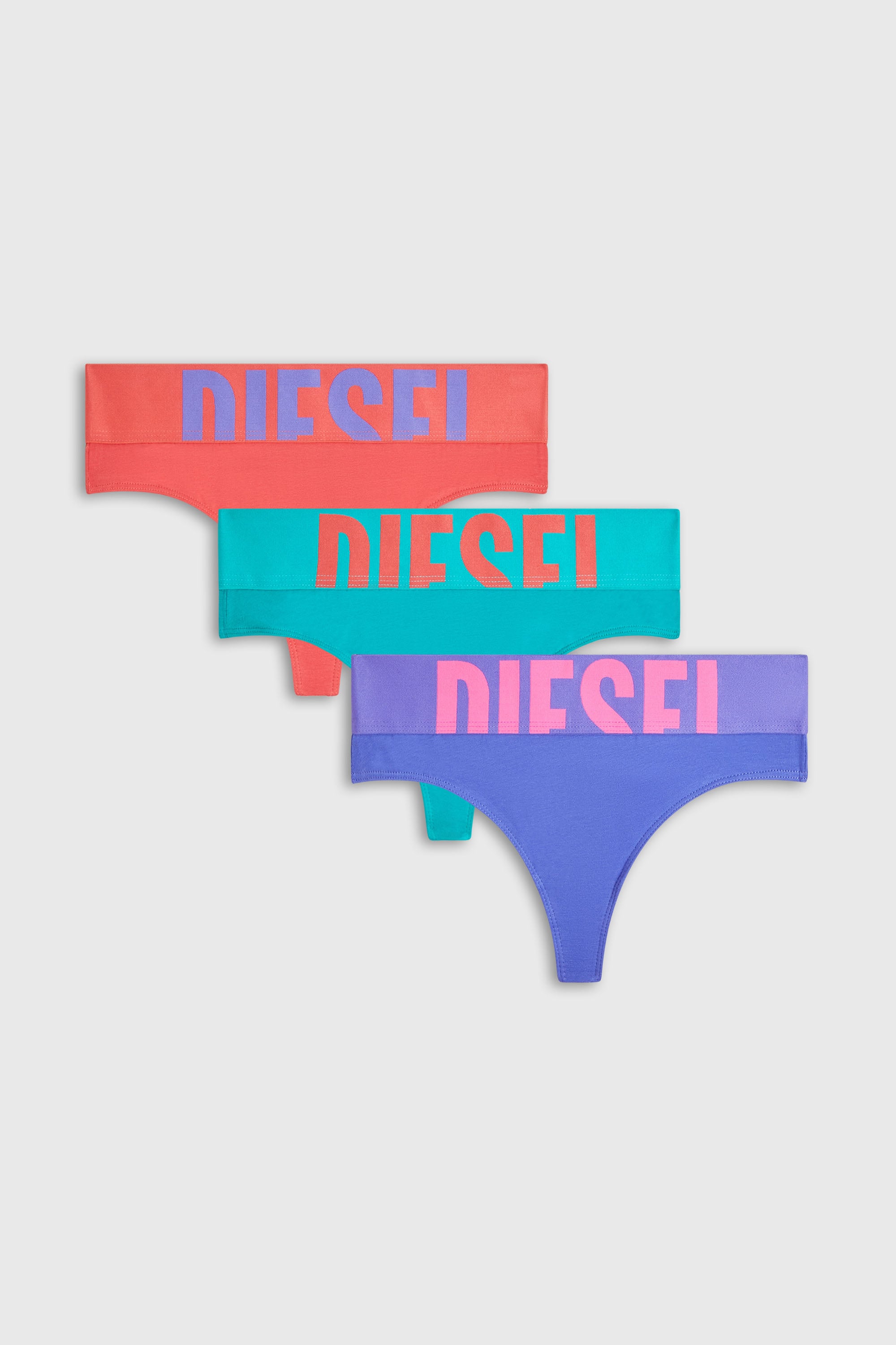 Diesel - UFST-STARS-THREEPACK, Woman's Three-pack thongs with cut-off logo in Violet/Blue - 1