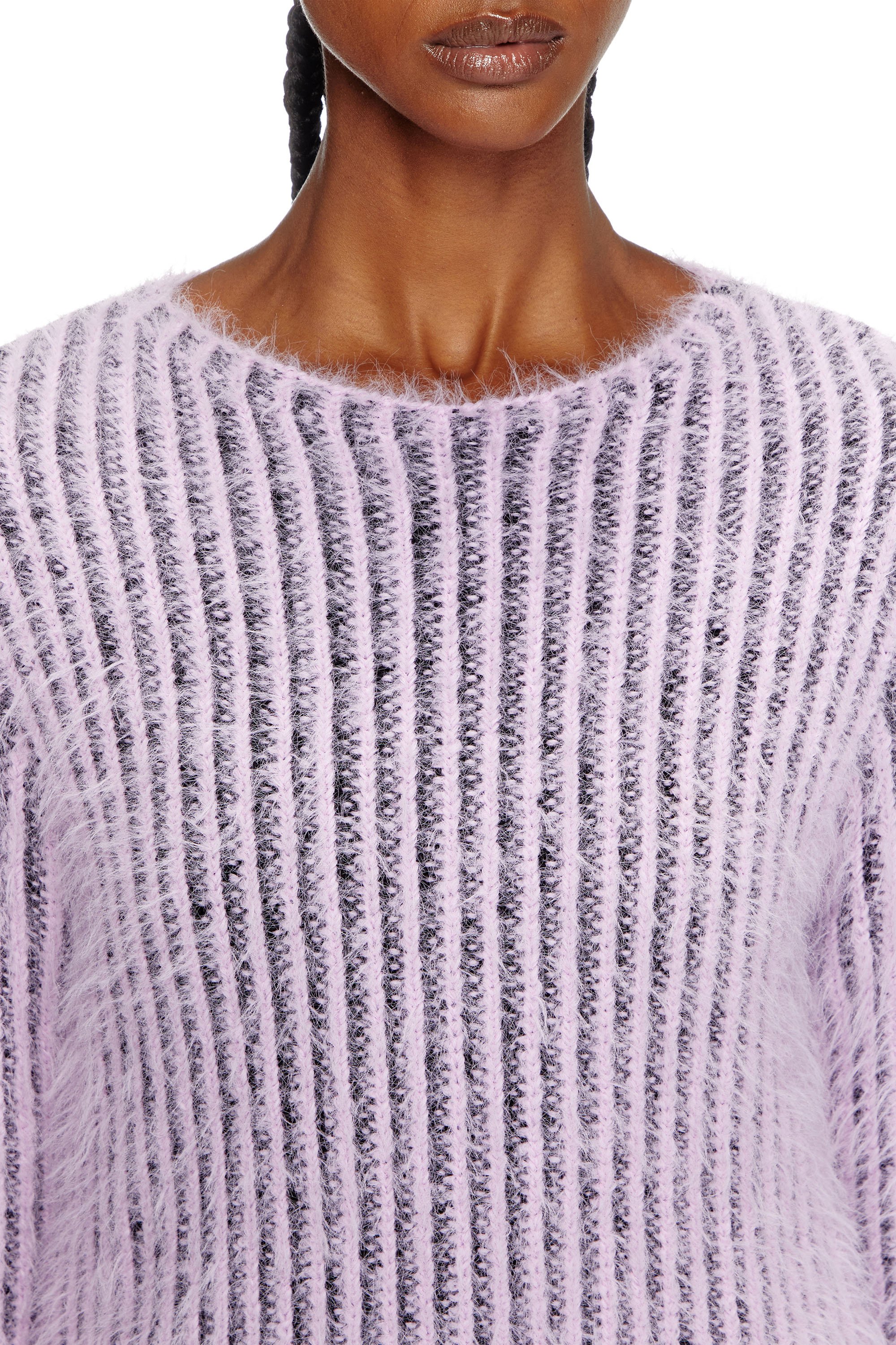 Diesel - M-TIGRE, Woman's Fuzzy striped wool-blend jumper in Lilac - 5