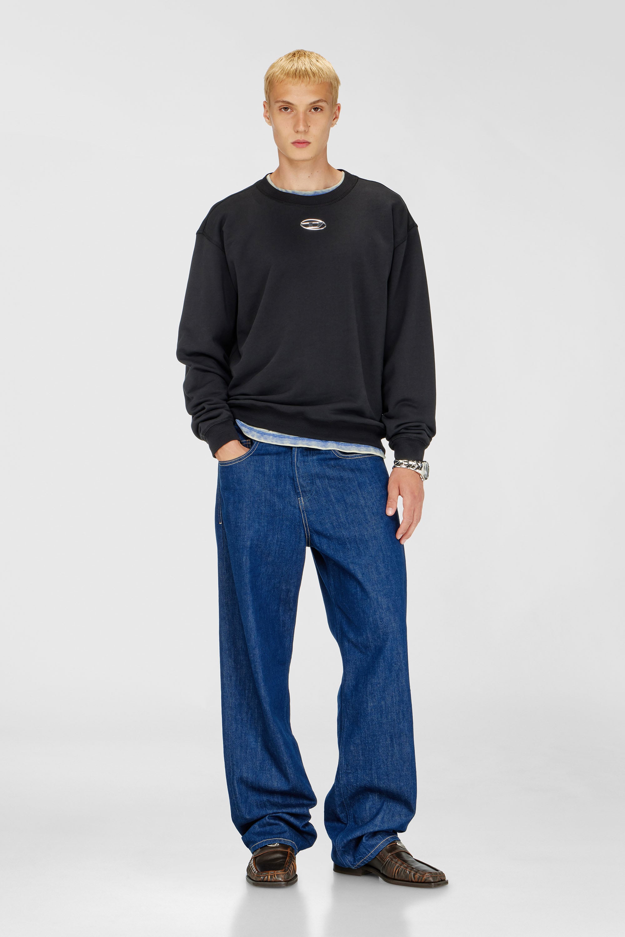 Diesel - S-NORM-IOD, Man's Regular sweatshirt with metallic Oval D in Black - 2