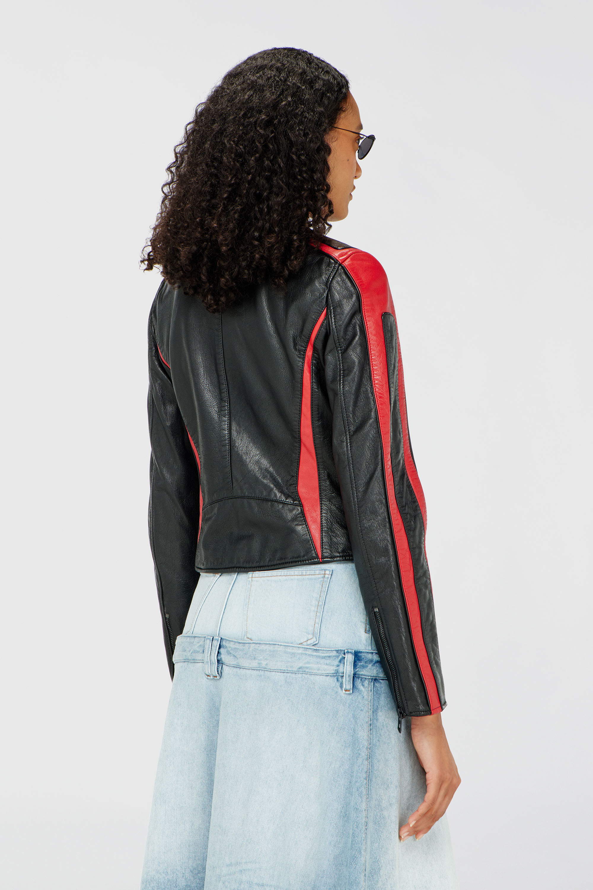 Diesel - L-OVABLE, Woman's Biker jacket in colour-block leather in Black/Red - 4
