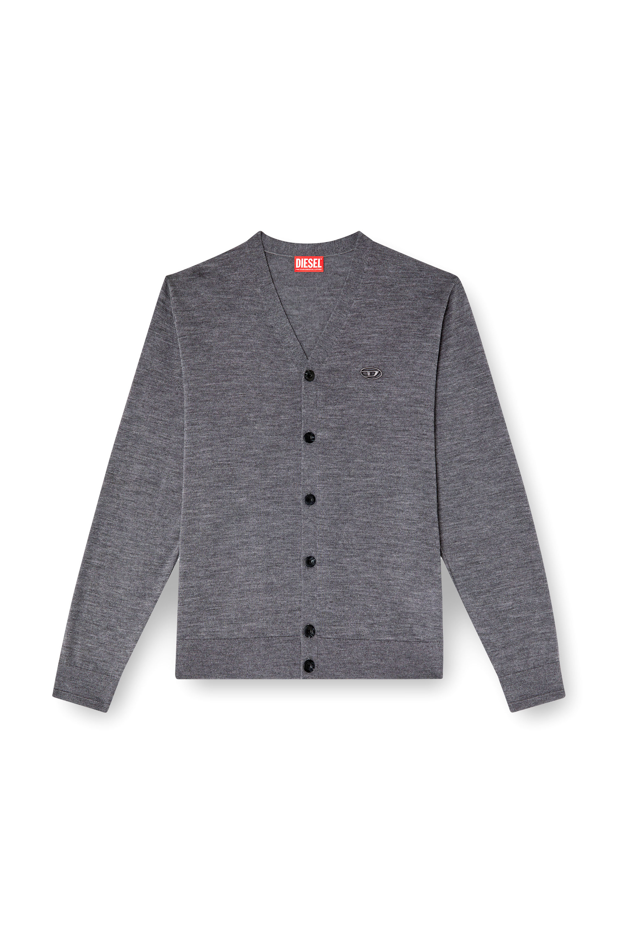 Diesel - K-VOLTO, Man's Wool cardigan with cut-out logo in Grey - 3