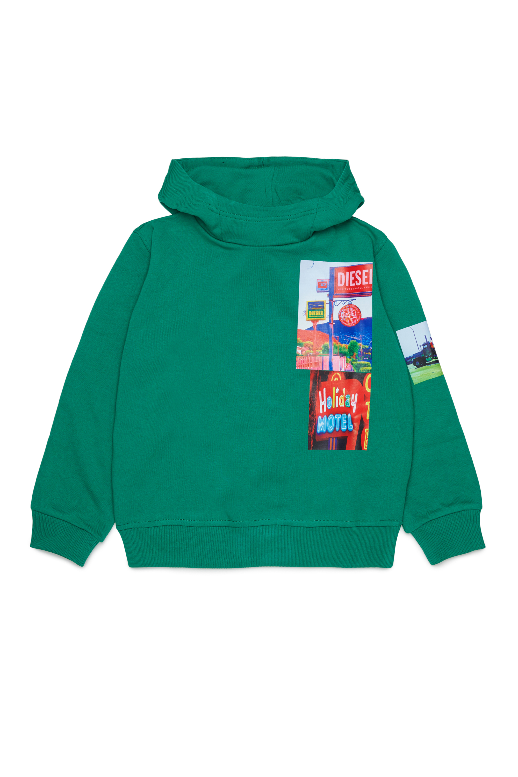 Diesel - SFORMY OVER, Man's Hoodie with photo prints in Green - 1