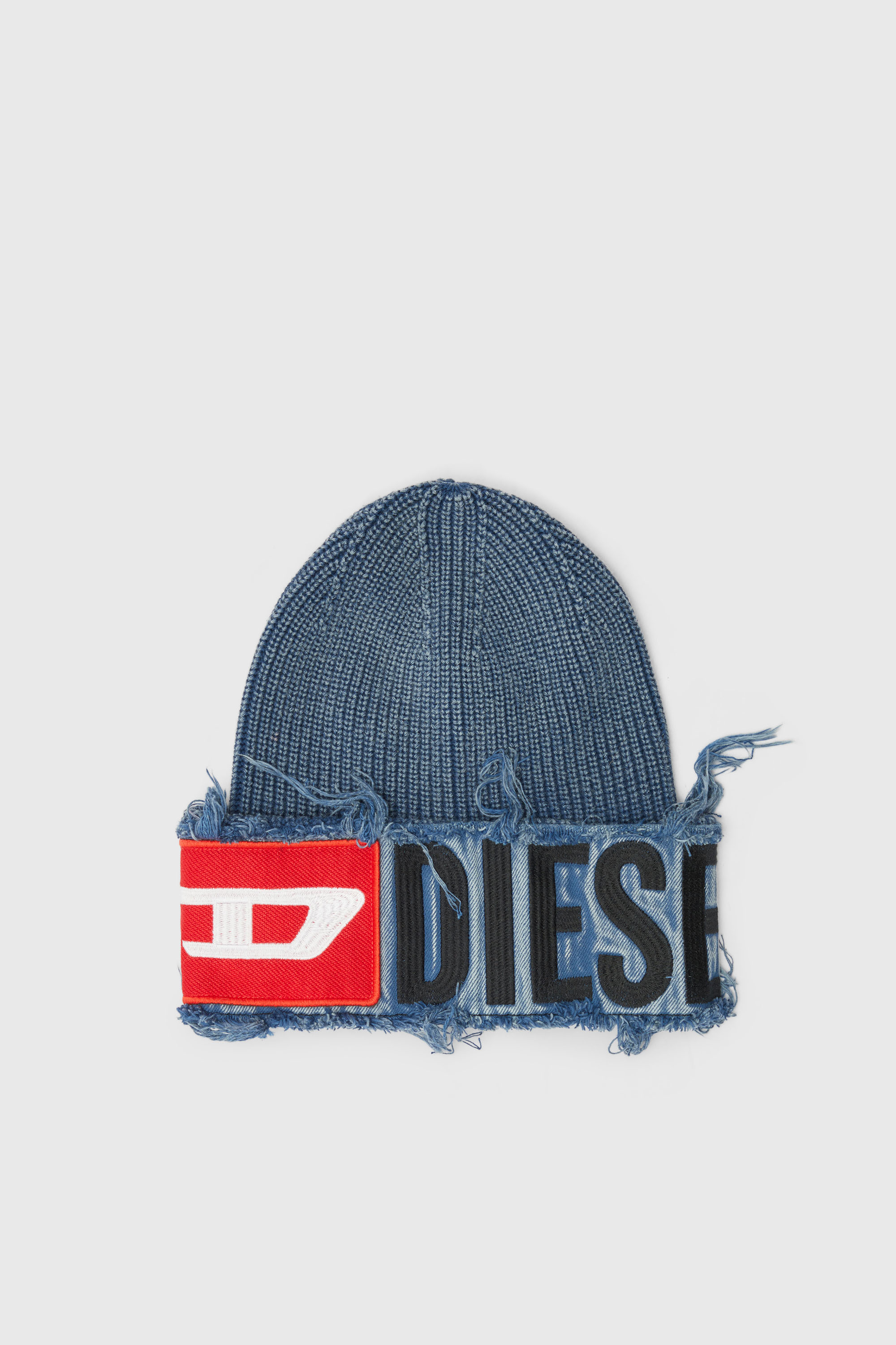 Diesel - K-FROK, Unisex's Denim effect beanie with bold patch detail in Blue - 1