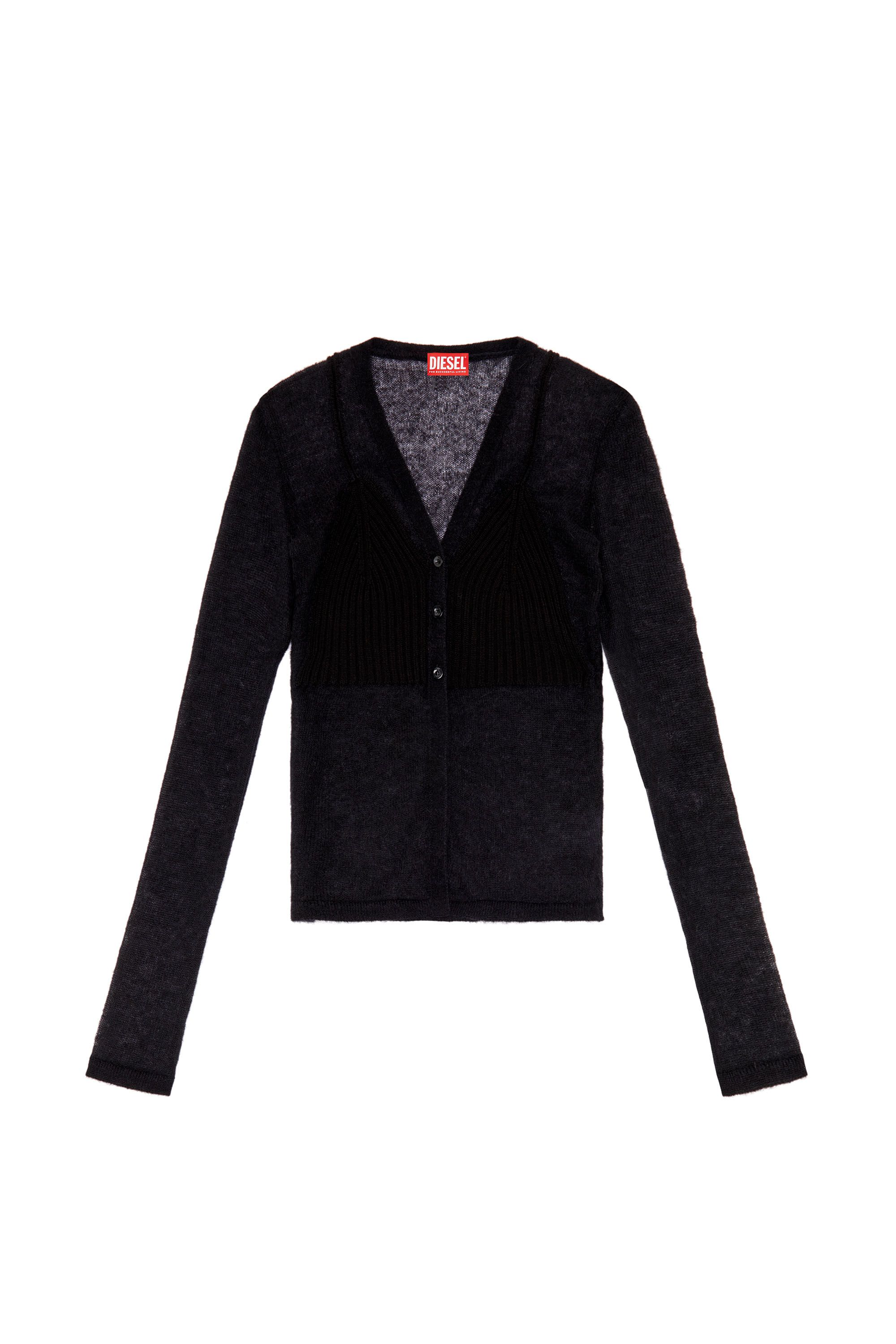 Diesel - M-ARINA, Woman's Sheer cardigan with bra detail in Black - 4