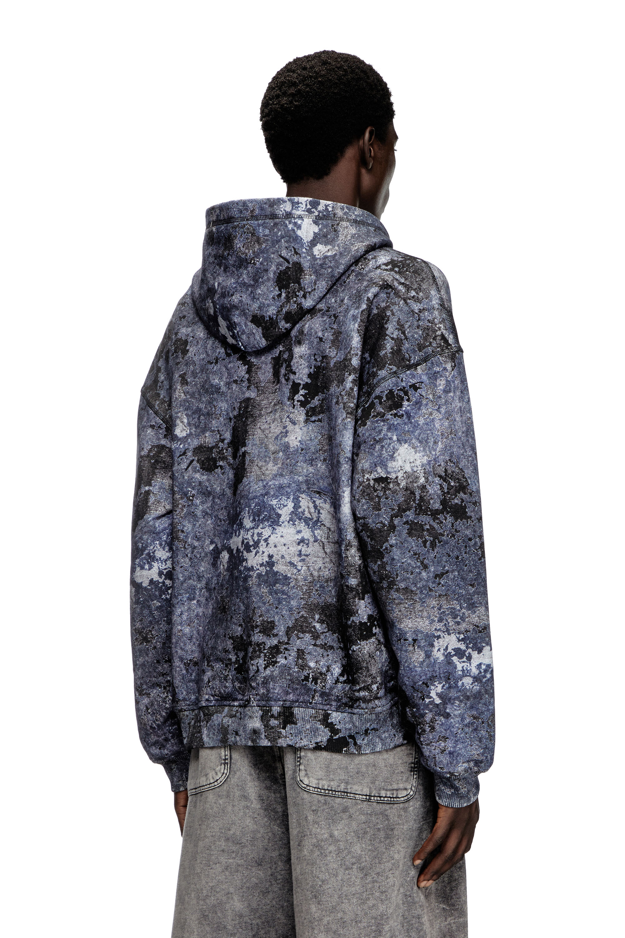 Diesel - S-BOXT-HOOD-R8, Man's Marble-effect burnout hoodie in Blue - 3