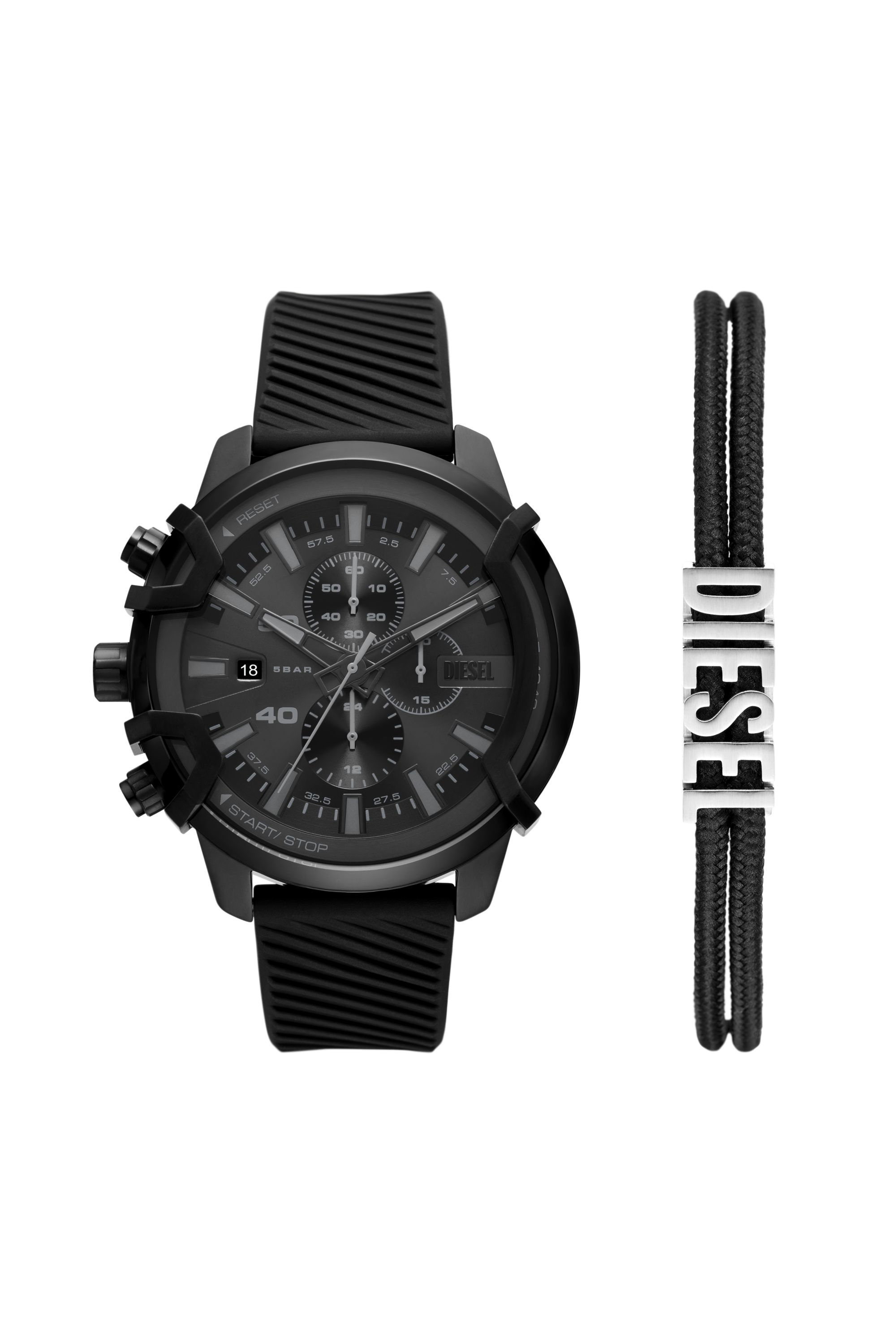 Diesel - DZ4650, Man Griffed silicone watch and bracelet set in Black - Image 1