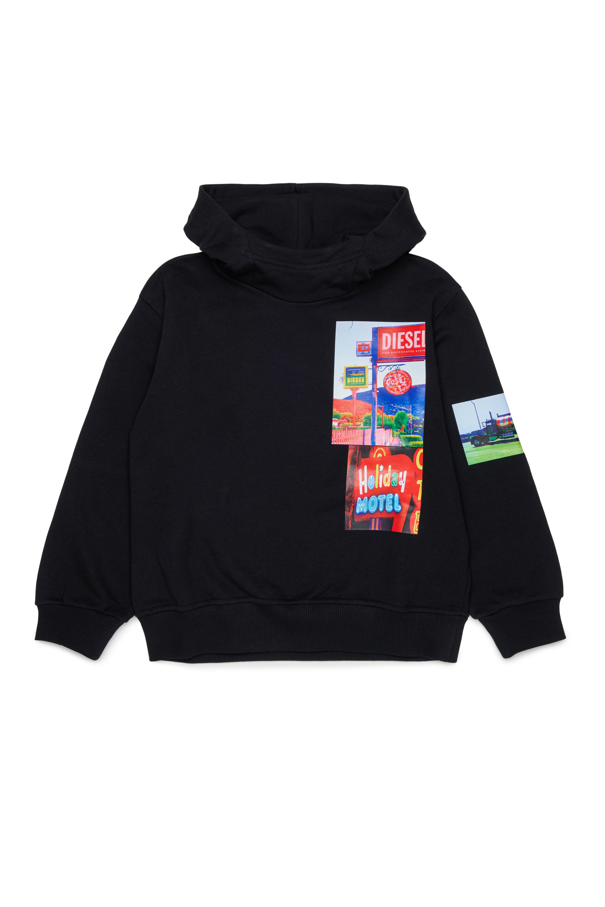 Diesel - SFORMY OVER, Man's Hoodie with photo prints in Black - 1