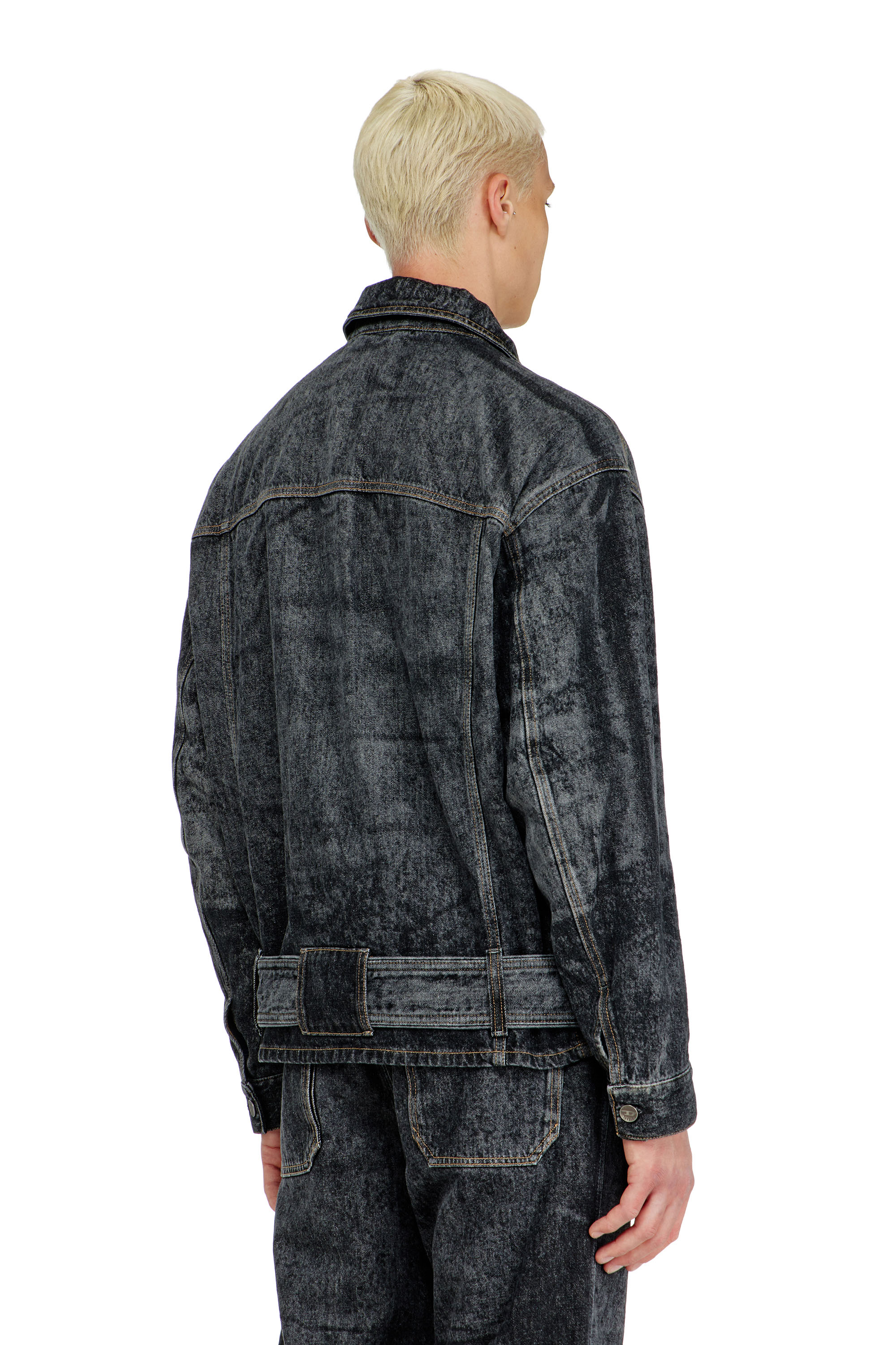 Diesel - D-VALERO-S, Man's Biker-inspired denim jacket in Black/Dark grey - 4