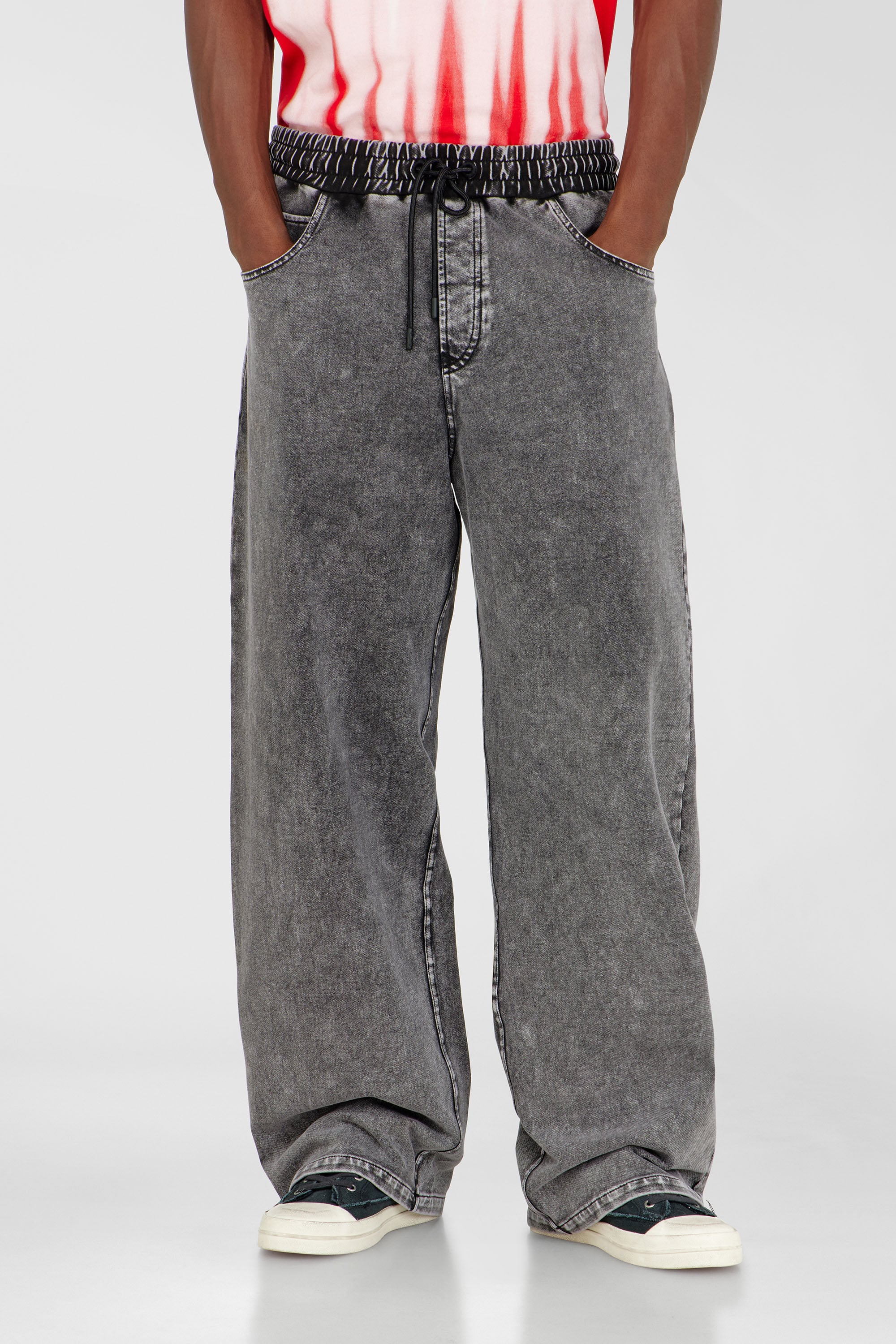 Diesel - P-STUK, Man's Sweatpants with denim effect in Dark grey - 3