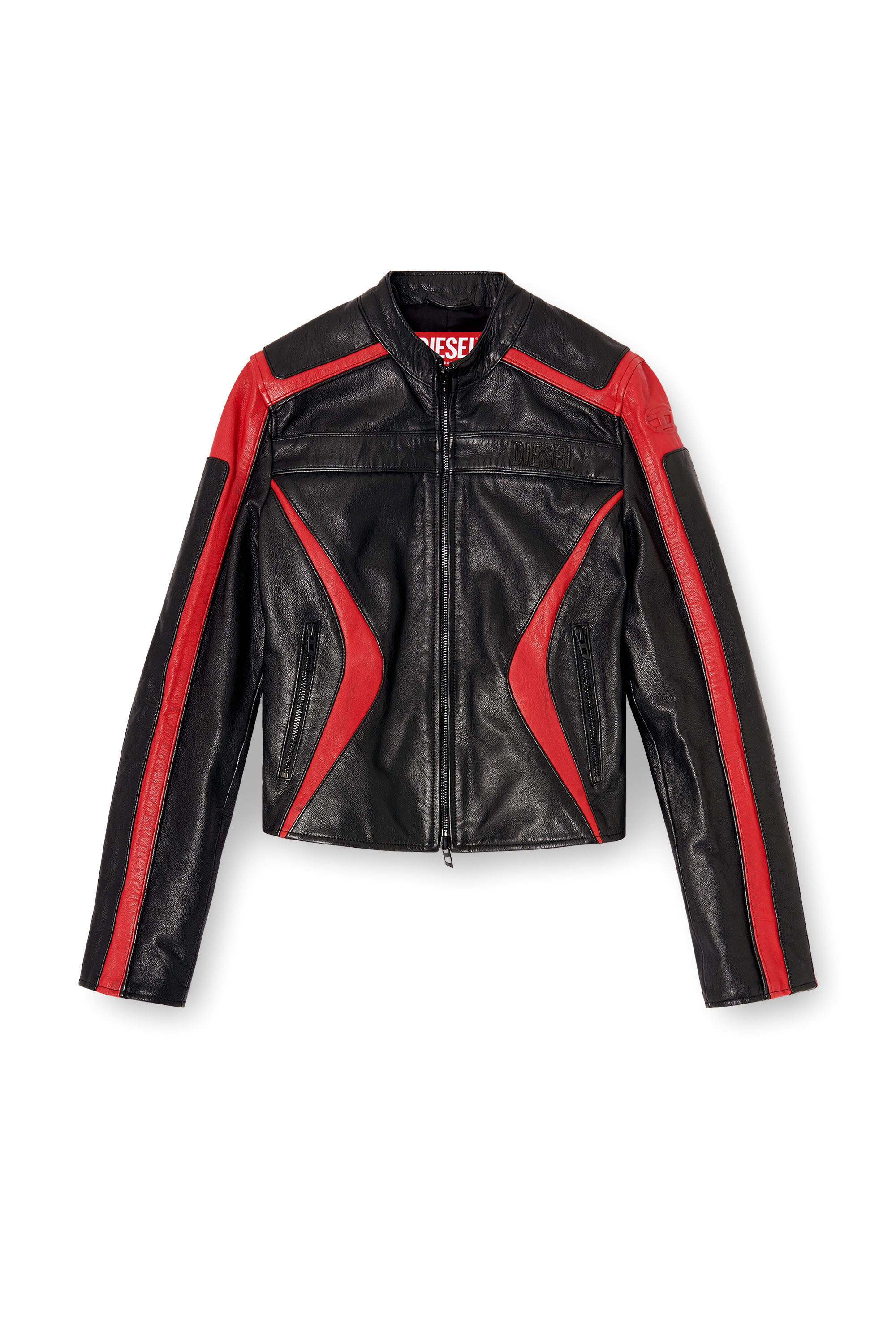 Diesel - L-OVABLE, Woman's Biker jacket in colour-block leather in null - 2