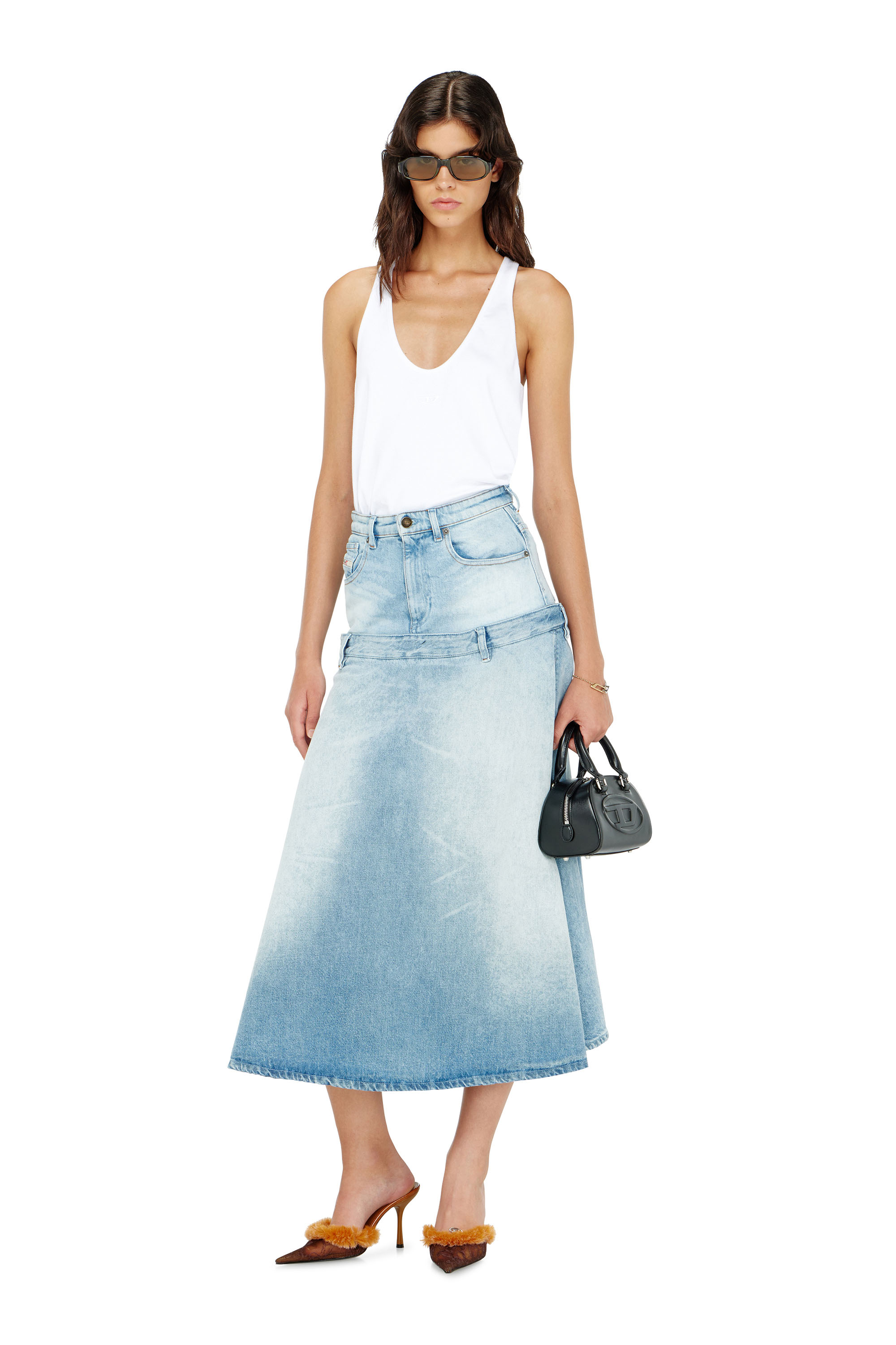 Diesel - DE-VORYA-S, Woman's Denim skirt with layered design in Light Blue - 1