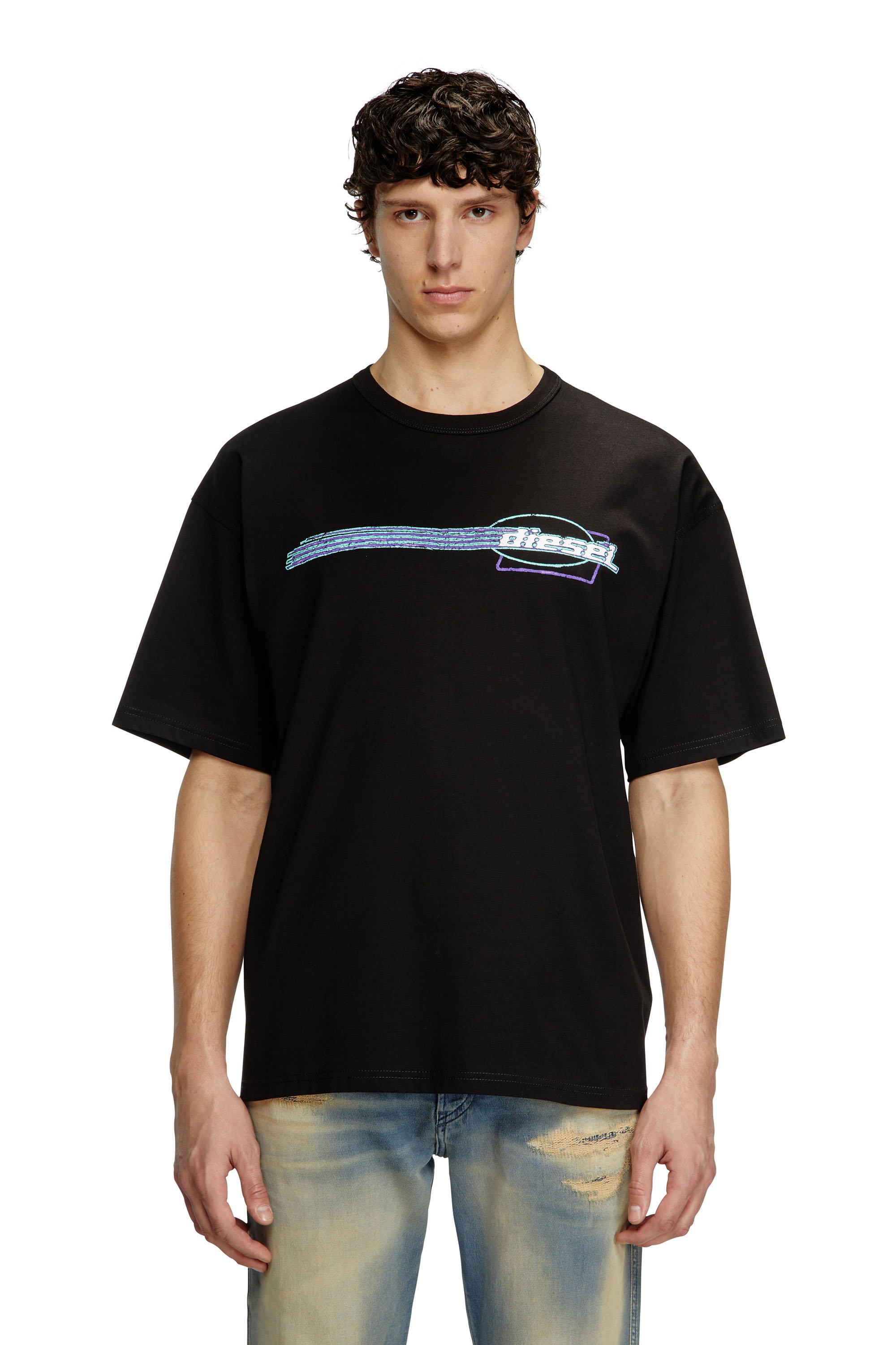 Diesel - T-BOXT-R16, Man's T-shirt with flocked logo graphics in Black - 1