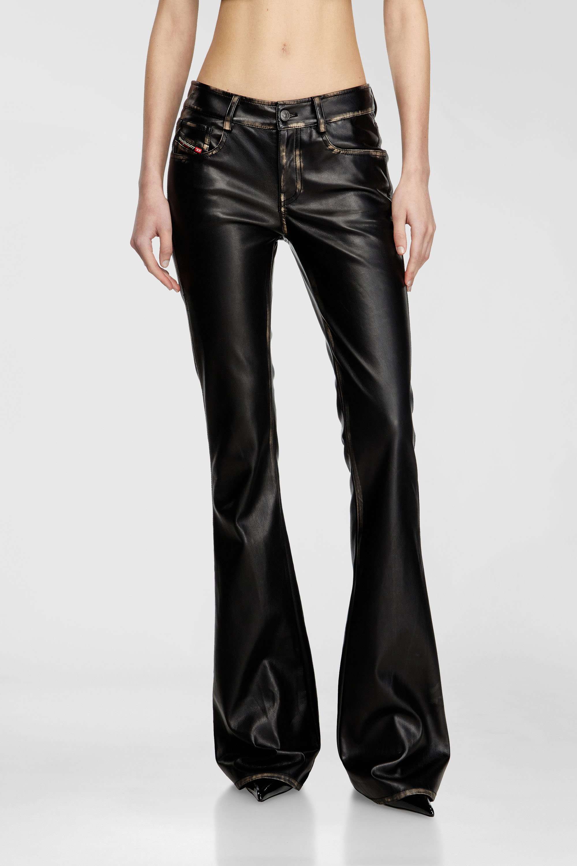 Diesel - P-STELLAR-Q1, Woman's Faux leather five pocket pants in Black - 2