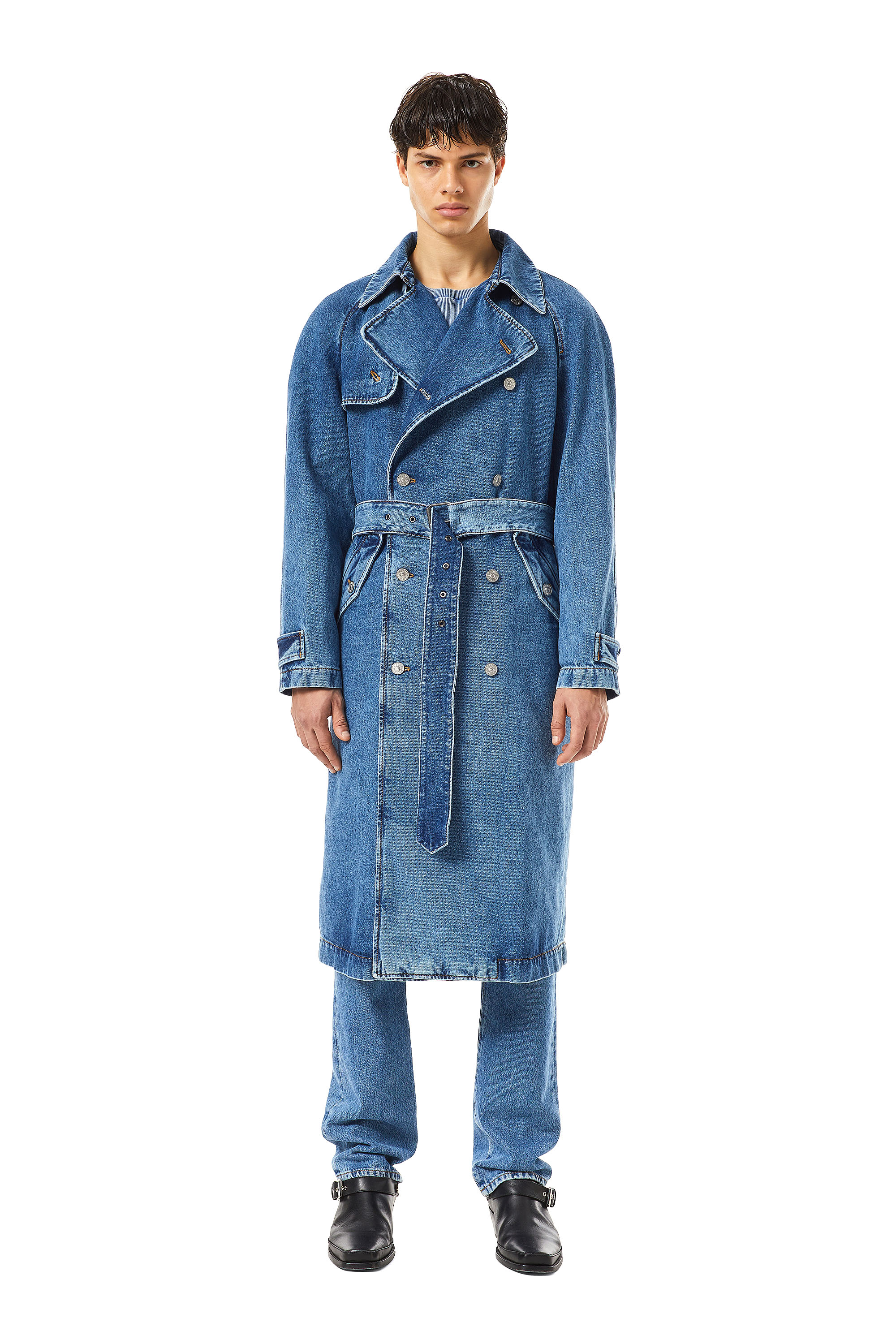Diesel - D-DELIRIOUS DOUBLE BREASTED TRENCH COAT, Medium blue - Image 1