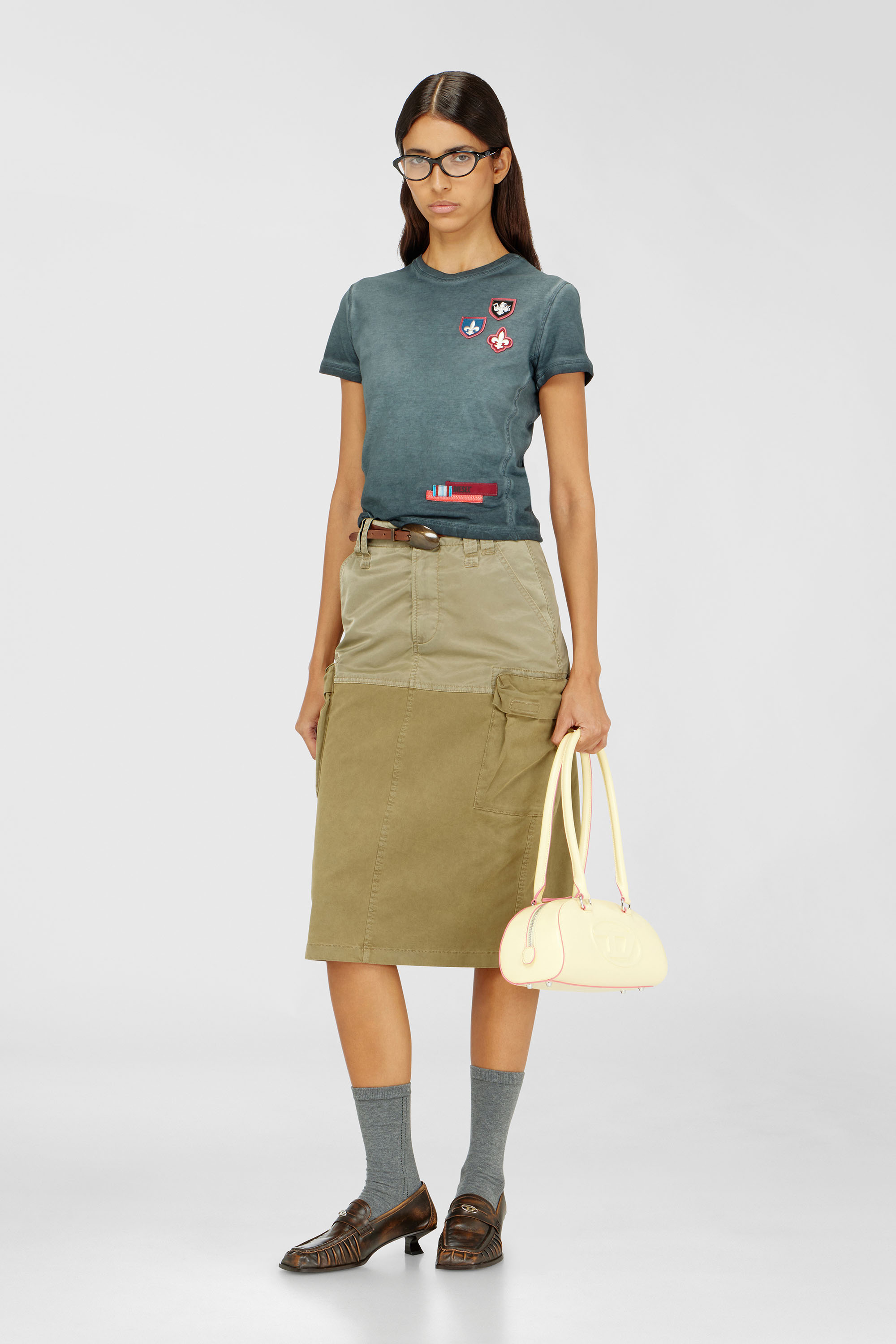 T-shirt with patches and microwaffle sides